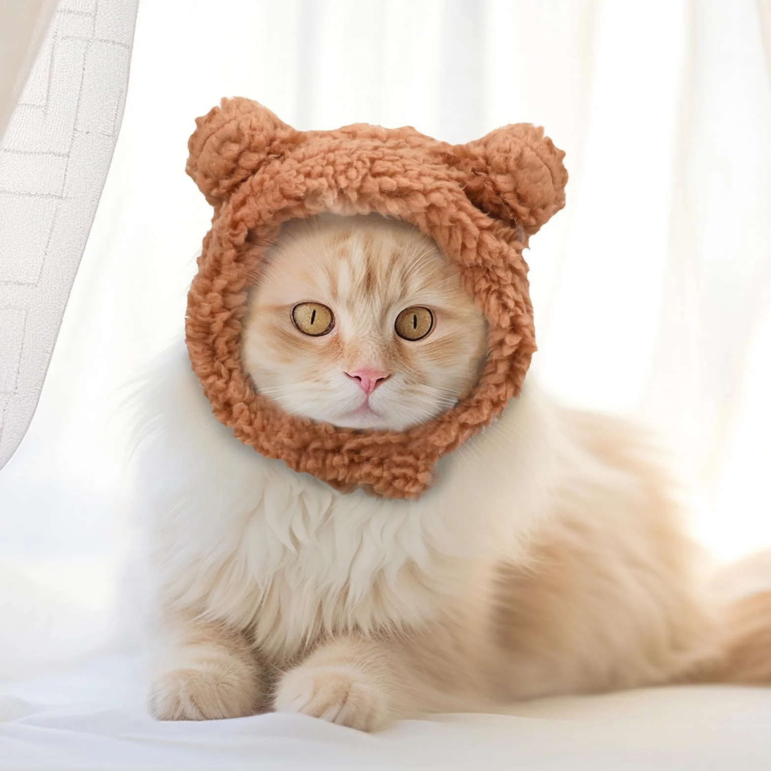 Bonnet d'hiver mignon pour chats chaud doux réglable marron