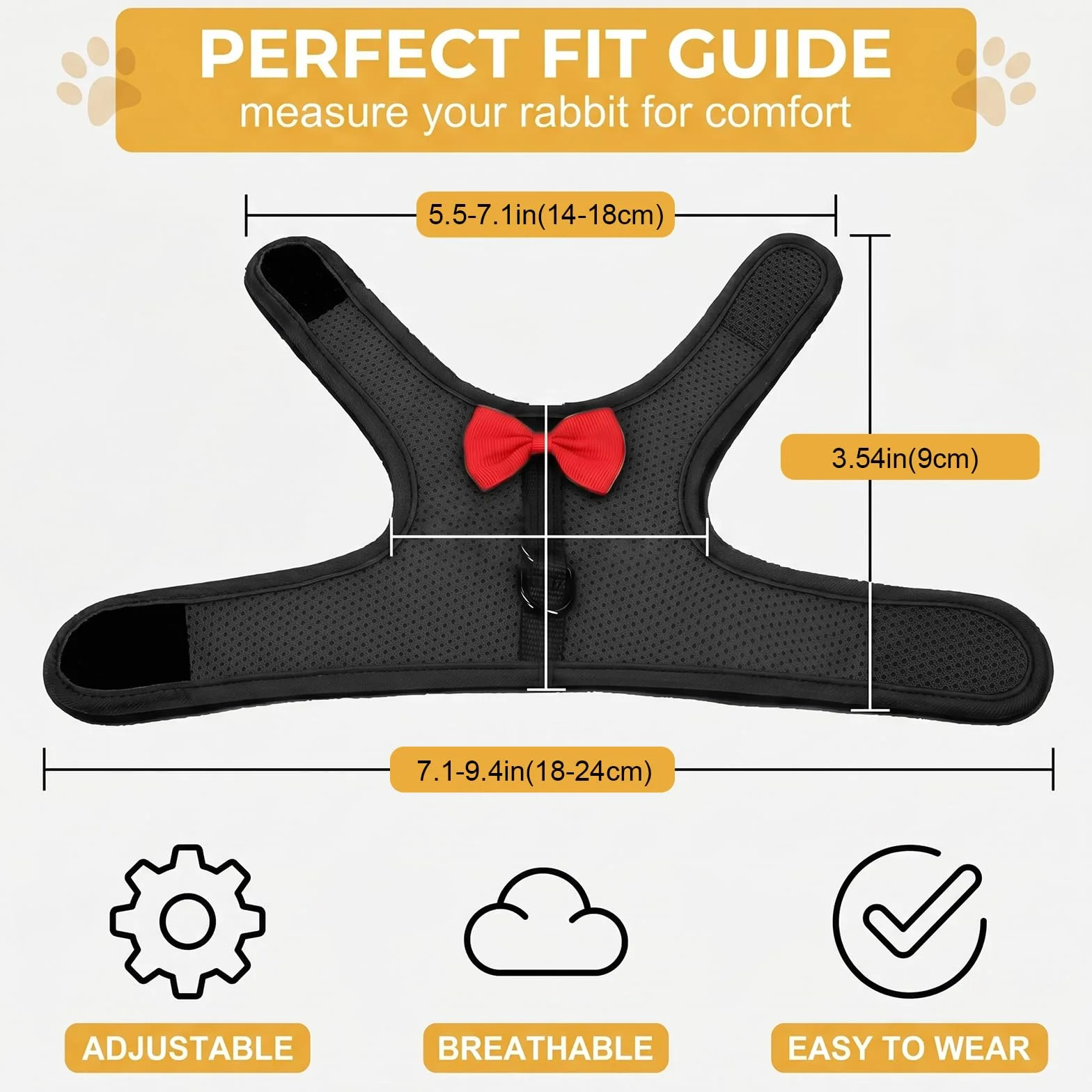 Harnais Lapin avec Laisse Réglable et Respirant - Accessoires pour Lapin Nain et Petits Animaux, Confortable et Sécurisé pour Promenade, Noir, Taille S