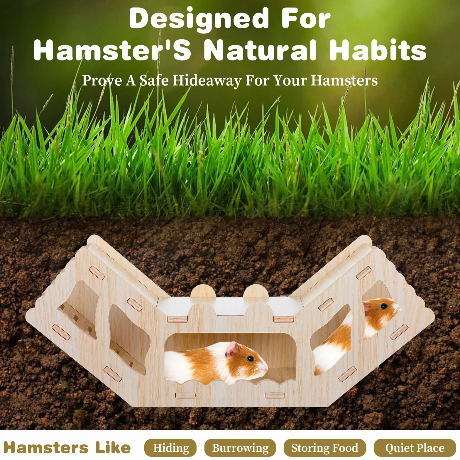 HJZHI Cachette polyvalente pour hamster et tunnel d'exploration, maison de hamster avec échelle d'escalade en bois pour gerbilles, hamsters, petits accessoires pour animaux de compagnie (style C)