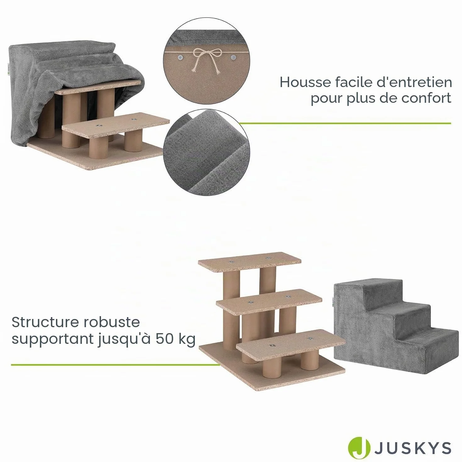 Juskys schody dla zwierząt 36 cm 3 stopnie pokrowiec z pluszu