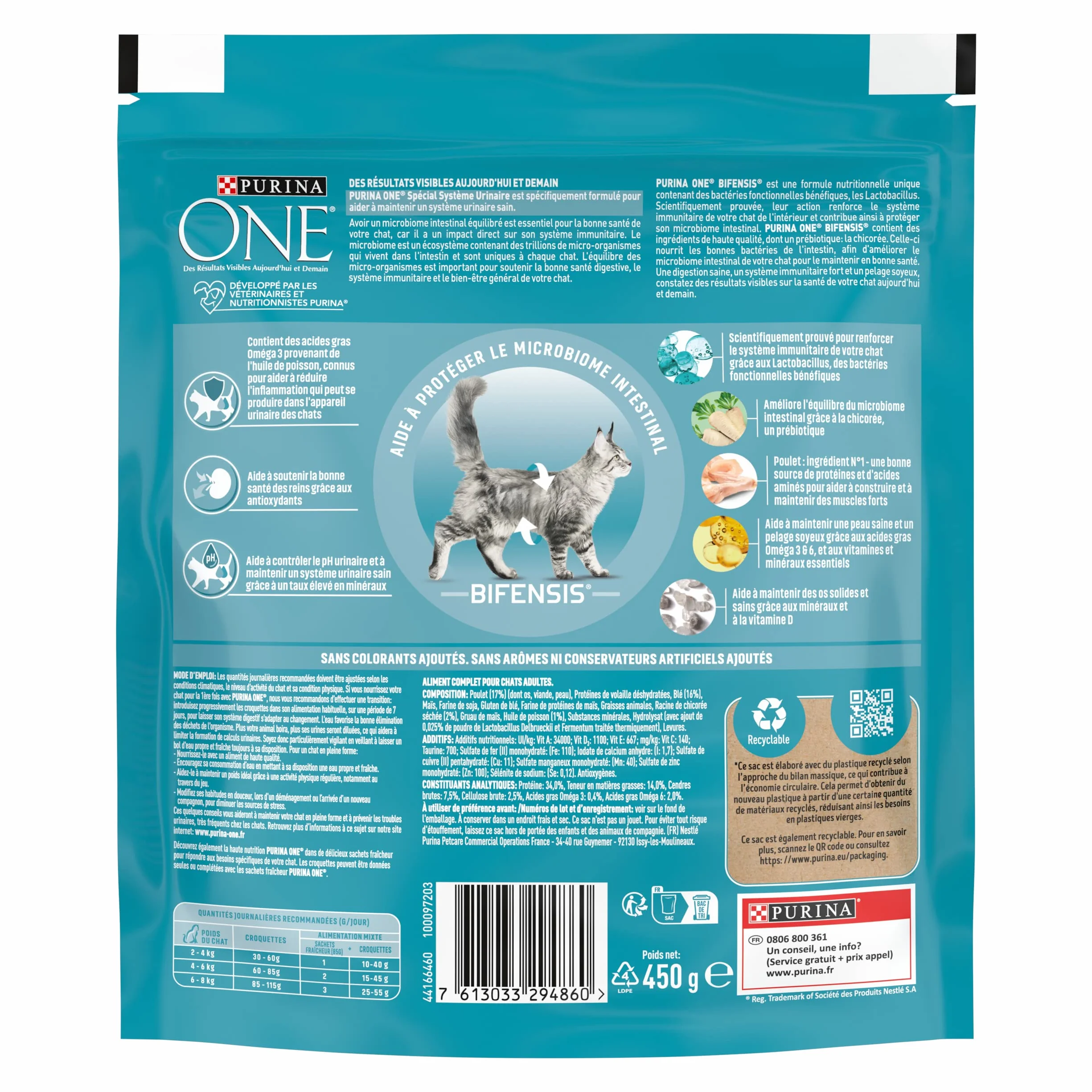 PURINA ONE BIFENSIS Croquettes Chat Adulte Spécial Système Urinaire au Poulet Lot de 10 x 450g