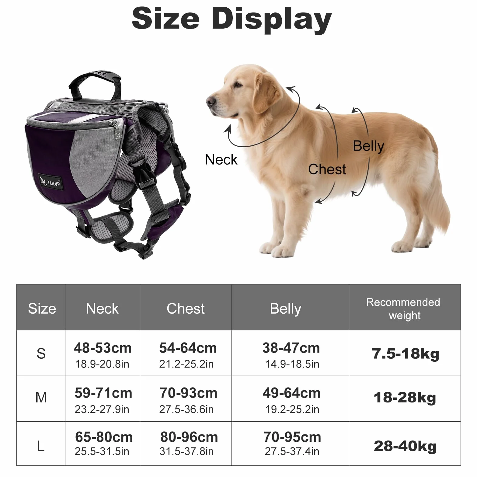 PETCUTE Sac à Dos pour Chien Grandes Poches Respirant Harnais Réfléchissant Moyens Grands