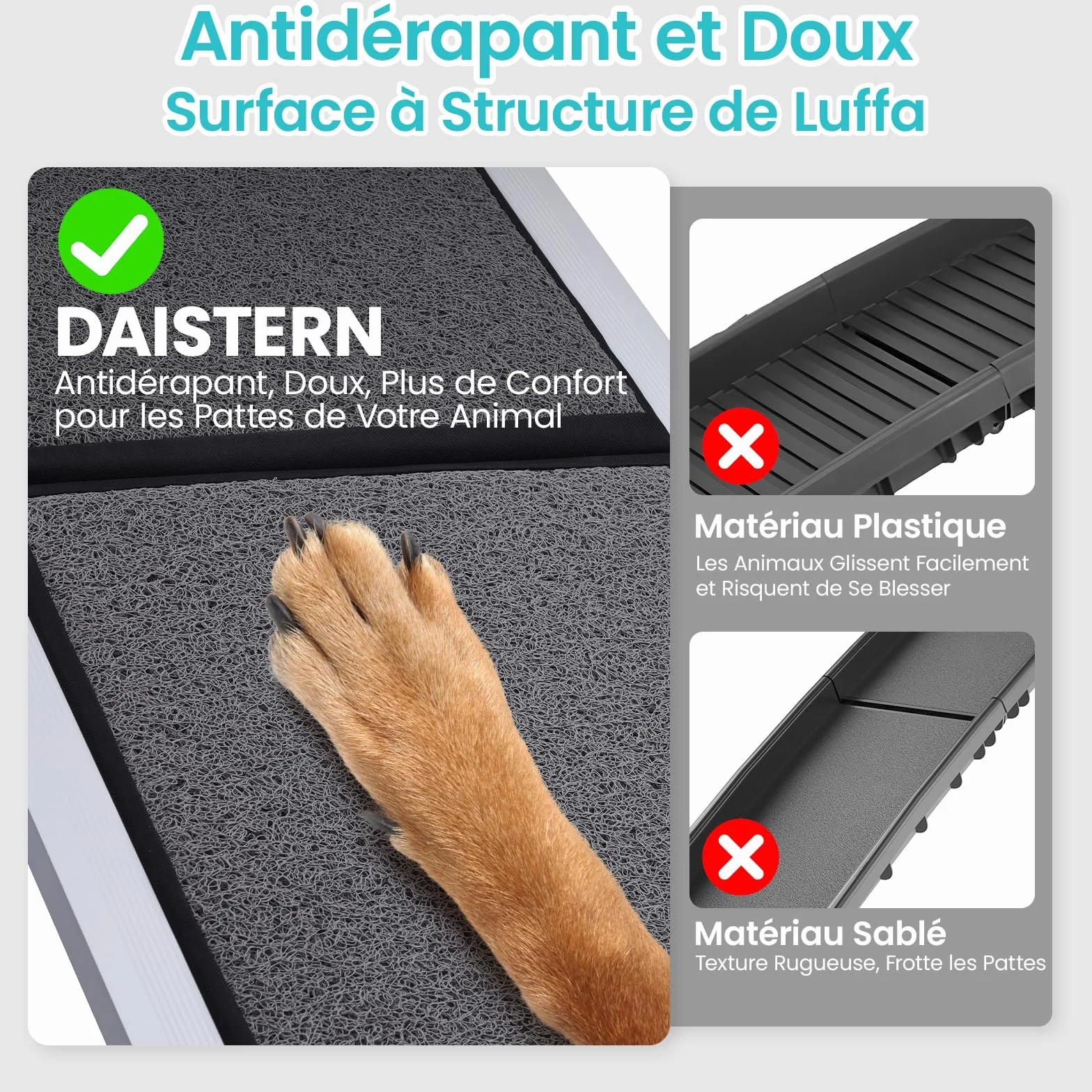 DAISTERN de BSWAY Rampe pour Chien Voiture Pliable 180cm x 50cm, Rampe d'Accès Escalier Extérieur avec Tapis Antidérapant, Cadre en Métal Aluminium Revêtu de Poudre Capacité de Charge jusqu'à 129KG
