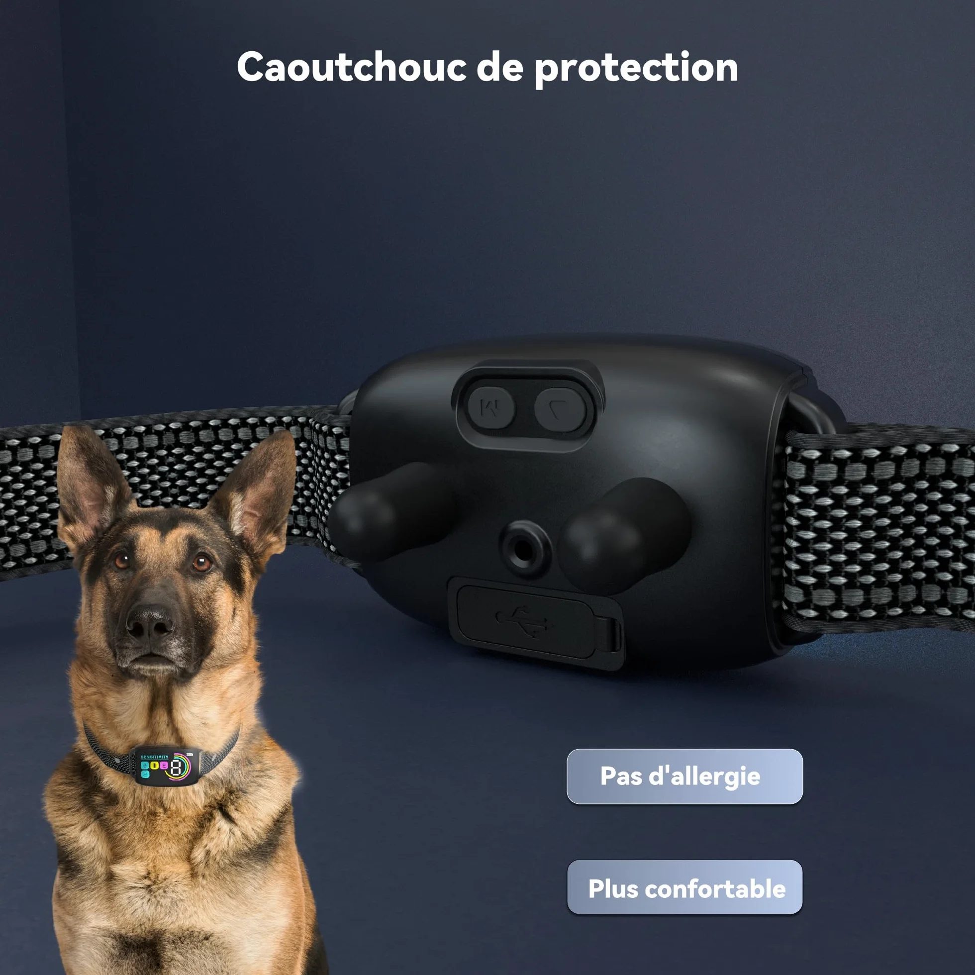 Collier Anti Aboiement Chien, Détection Intelligente, 4 Modes Vibration/Choc/Son, 8 Niveaux, Rechargeable