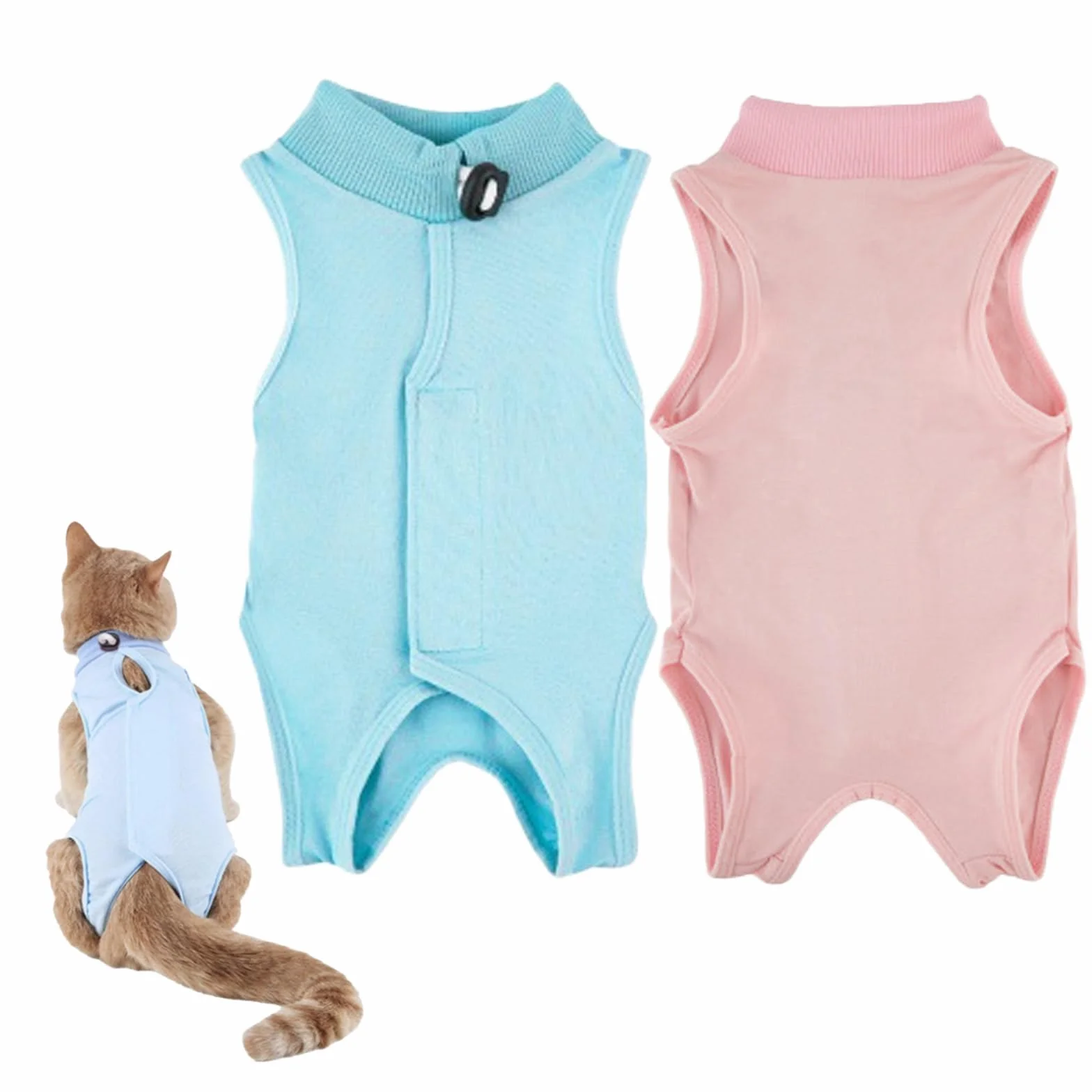 Combinaisons de Récupération pour Chat, Vêtement Post-Opératoire pour Chats Femelles, Tissu Modal Doux, Rose & Bleu, Taille M (2-4KG)