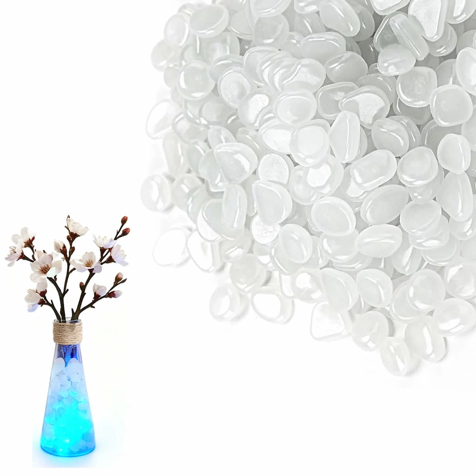 200 Pièces Lumineuses blanches Galets,Lumineux Galets de Jardin et Cailloux Decoratif,Galets Phosphorescents Blancs Phosphorescents,pour la Décoration Extérieure,Terrasse,Pelouse,Aquariums (1cm)