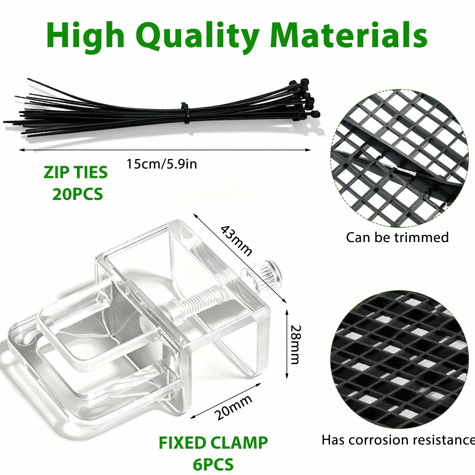 Lot de 8 protections pour aquarium 30x30 cm grille plastique avec supports serre-câbles