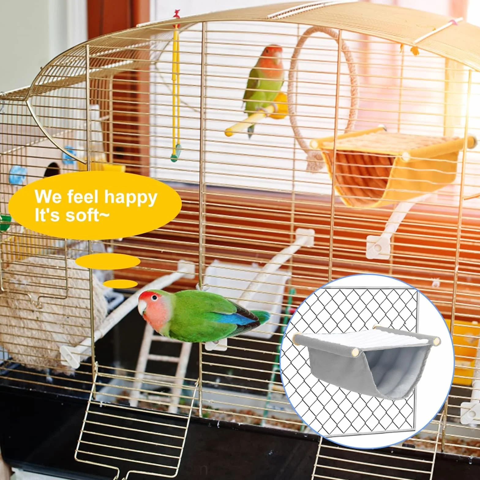 Hamac suspendu pour oiseaux Nid d'oiseau Cage accessoires Jouet Lit superposé gris