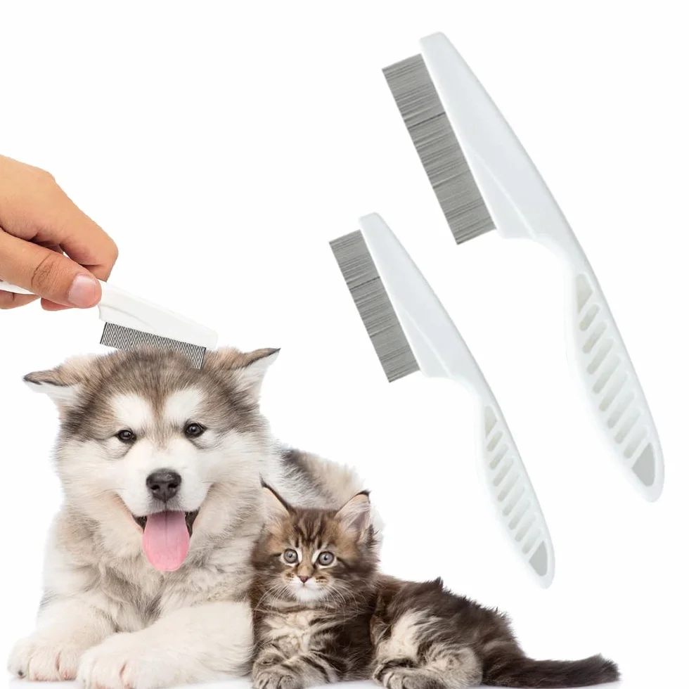 EHOTER Brosse De Toilettage Peigne à Poux pour Chats et Chiens 2pces (Blanc)