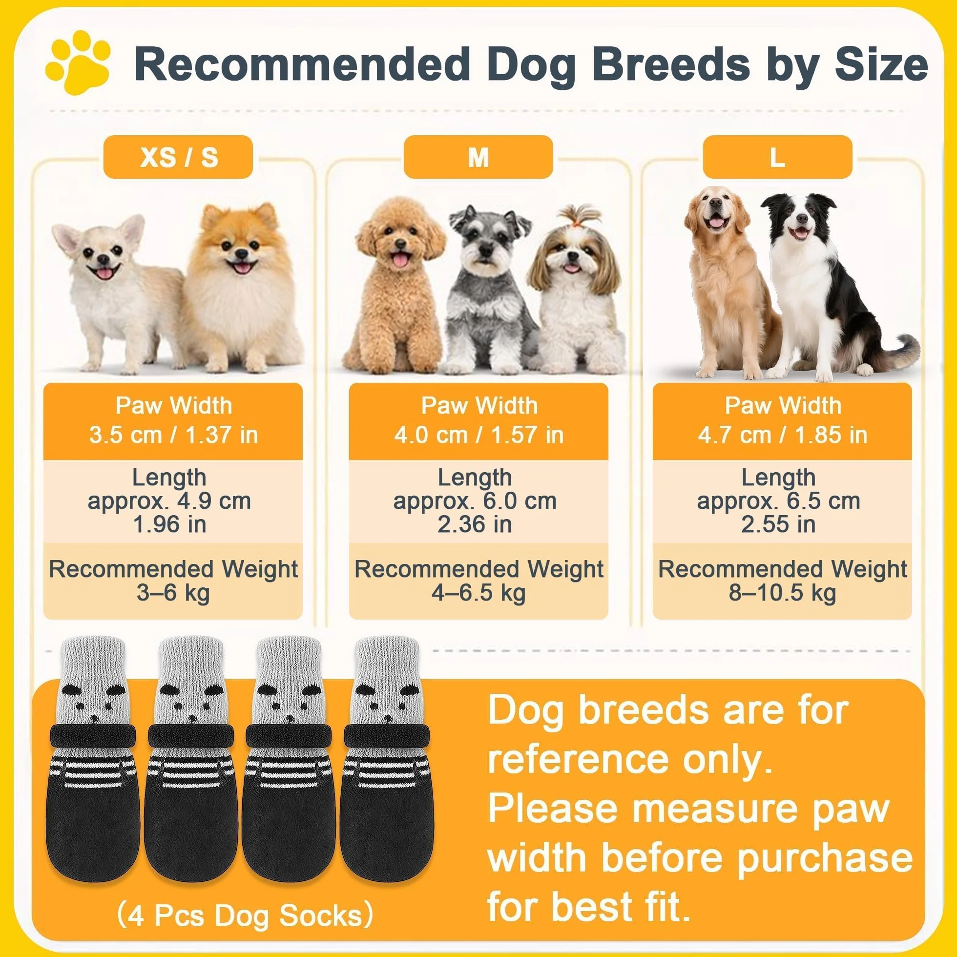 Chaussettes pour Chien Lot de 4 Taille M Antidérapants Velcro Réglable Protection Pattes Petit Chien 4-6 kg Noir