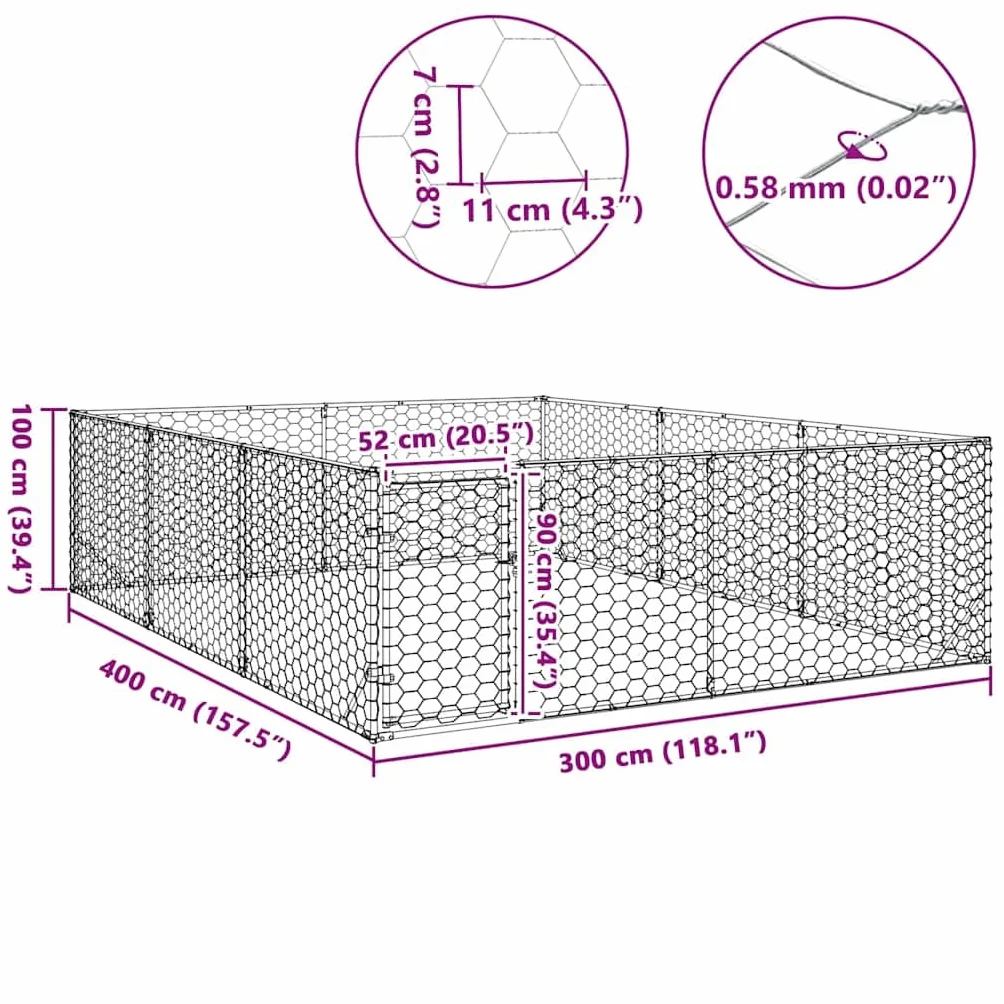 vidaXL Niche d'extérieur pour Chien avec Porte, Acier galvanisé, 3 x 4 x 1 m