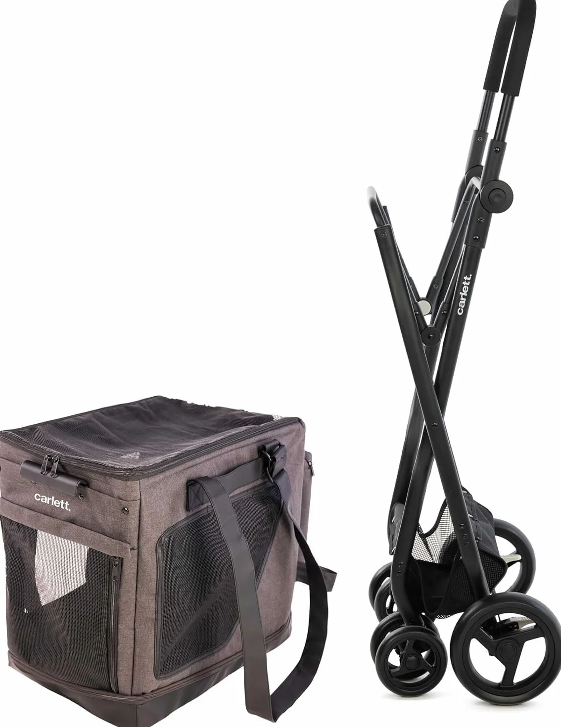 Carlett Chariot pour Animaux 3 en 1, Roues Pivotantes 360°, Résistant à l'Eau, Transporteur Compatible Siège Auto