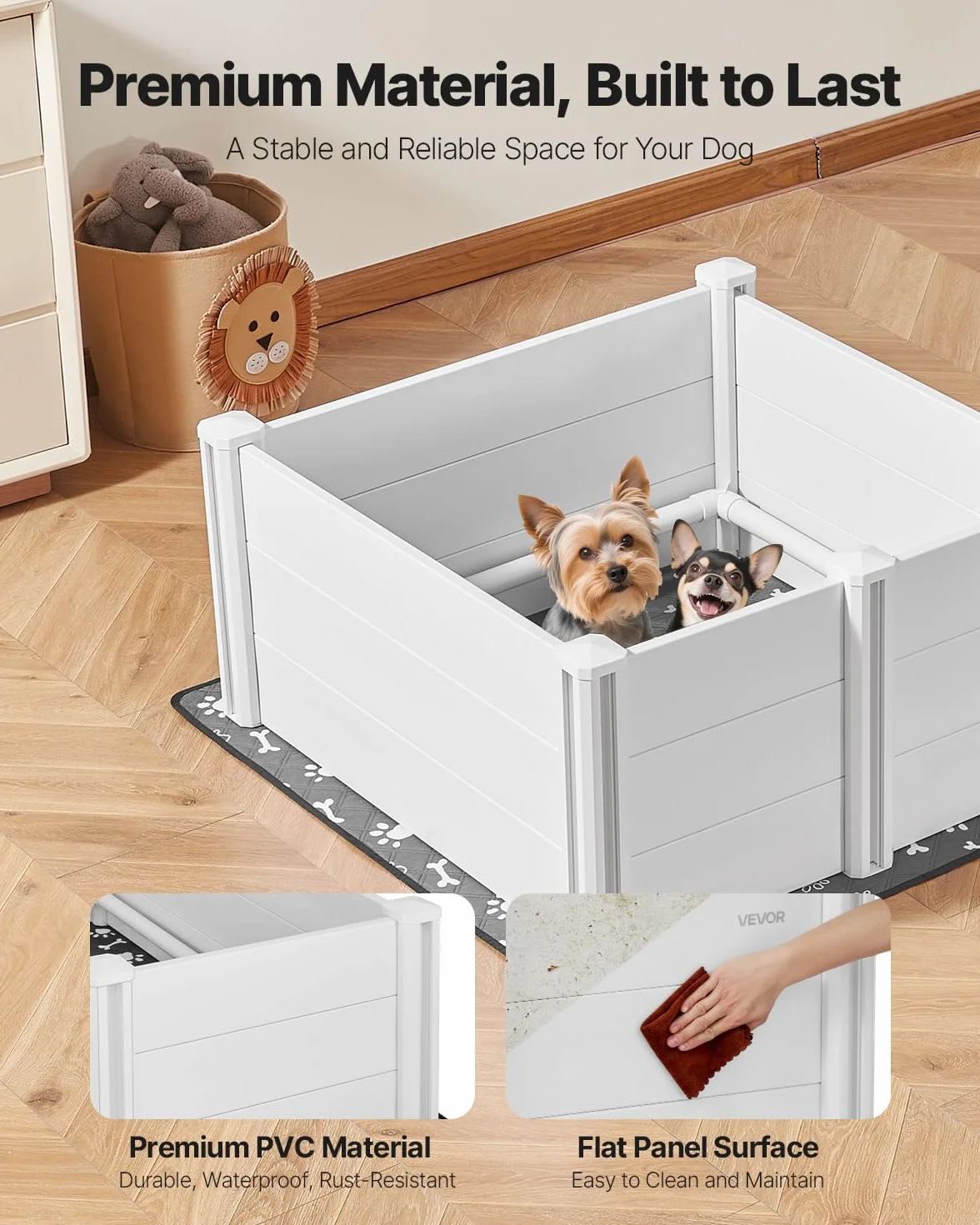 VEVOR Parc de Mise Bas pour Chien 98x98x46 cm Caisse de Mise Bas pour Chiots Porte Hauteur Réglable Tapis d'Urine Lavable Boite de Naissance en Plastique PVC