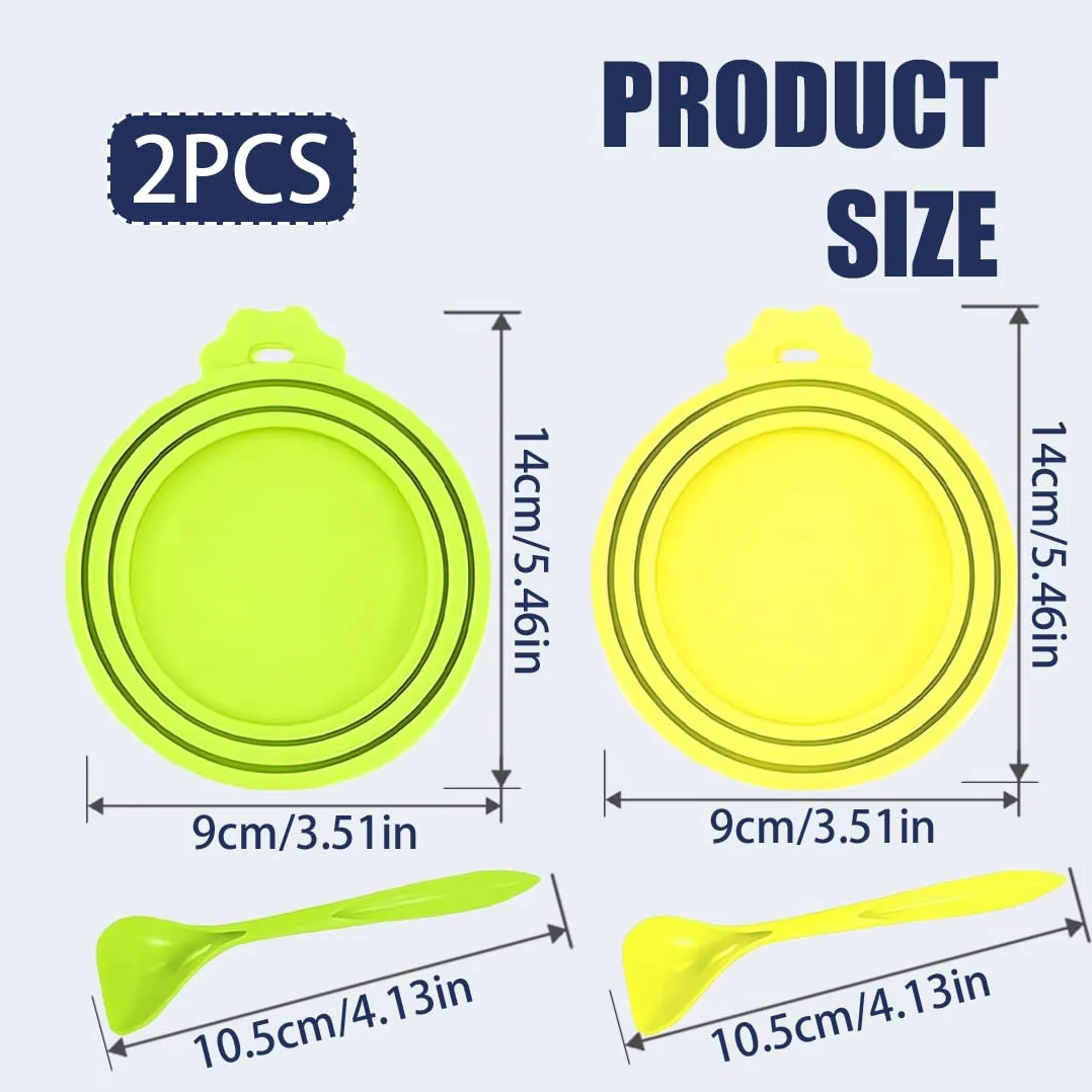 Couvercles En Silicone Pour Boîtes De Nourriture Pour Animaux, Lot De 2 Pièces Universel, Pour 3 Tailles Standard De Conserves Livré Avec Une Cuillère (Jaune, Verte)
