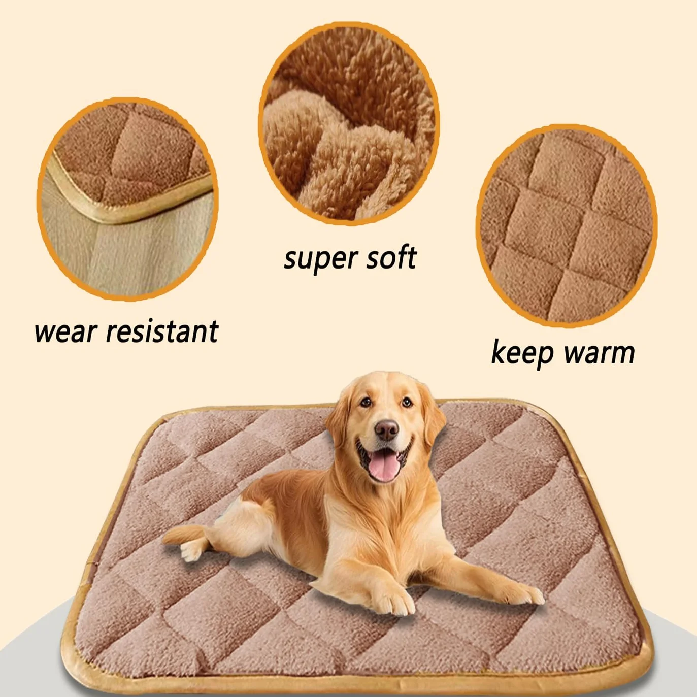 Grand lit antidérapant pour animaux de compagnie, tapis lavable, doux et chaud, matelas luxueux de cage pour chiens grande taille (gris, 84 x 57 cm)