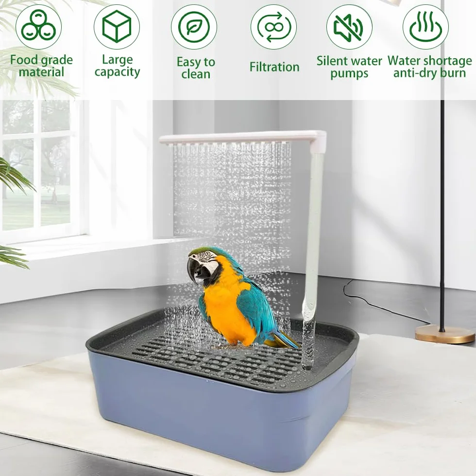 Baignoire Oiseaux Automatique Électrique avec Douche à Circulation Eau pour Perroquet