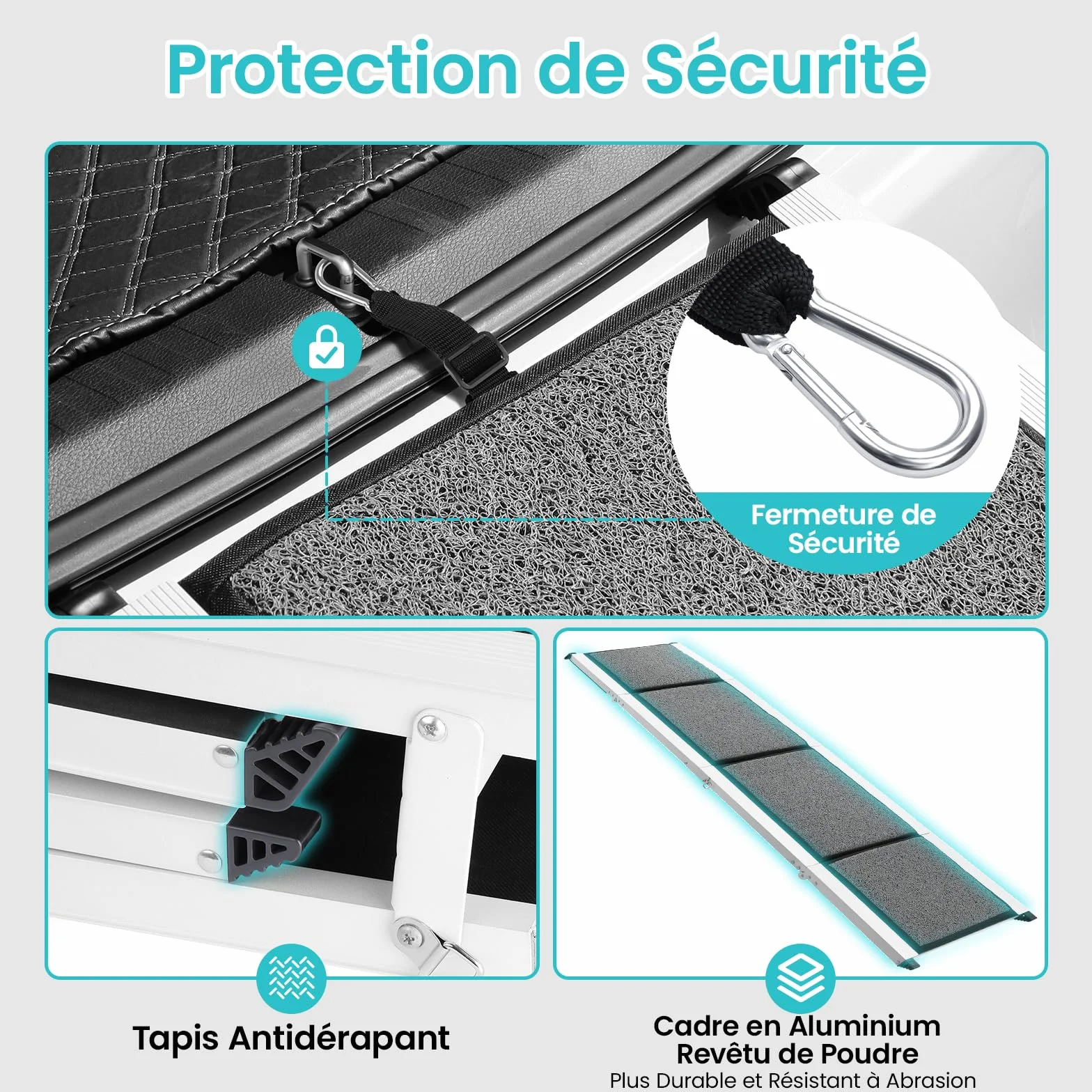 DAISTERN de BSWAY Rampe pour Chien Voiture Pliable 180cm x 50cm, Rampe d'Accès Escalier Extérieur avec Tapis Antidérapant, Cadre en Métal Aluminium Revêtu de Poudre Capacité de Charge jusqu'à 129KG