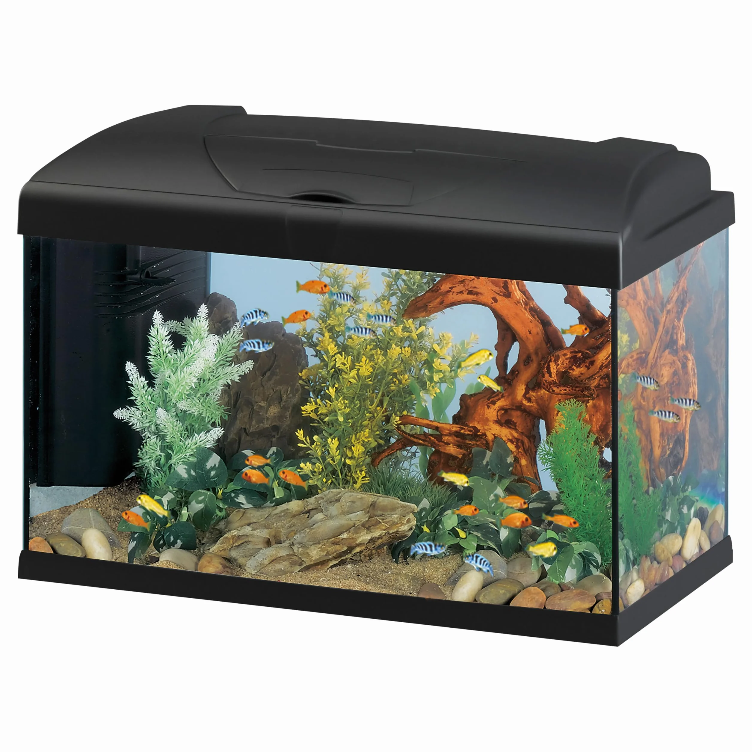 Hydor Aquarium 60L Complet pour Poissons Tropicaux ou d'Eau Douce avec Lampe LED, Filtre 3 Étapes, Chauffage, 60 x 31,5 x 39,5 cm Noir