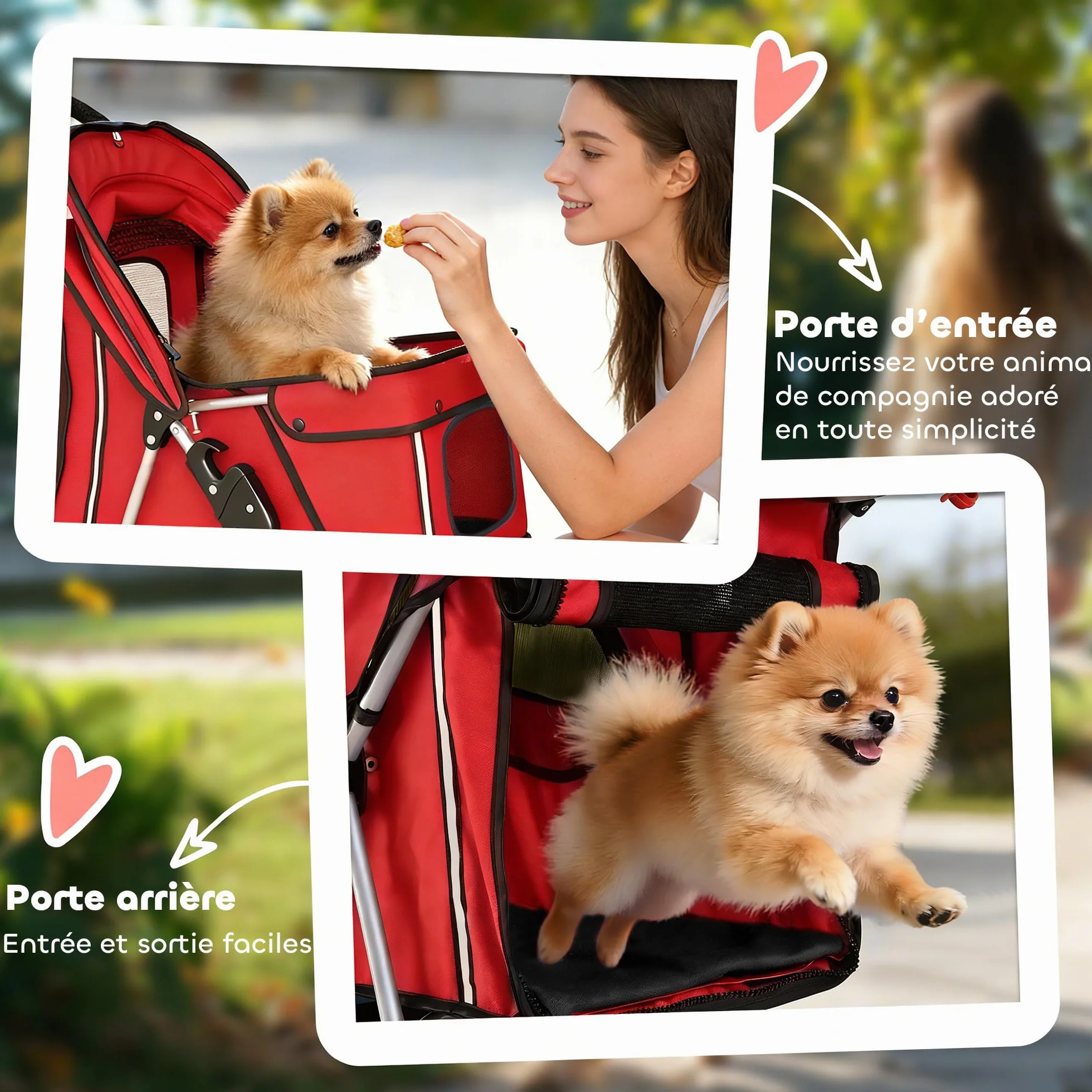 Poussette Buggy Pliable Animaux pour Chien et Chat, Imperméable avec Toit Amovible, 600D Oxford, Acier, Rouge