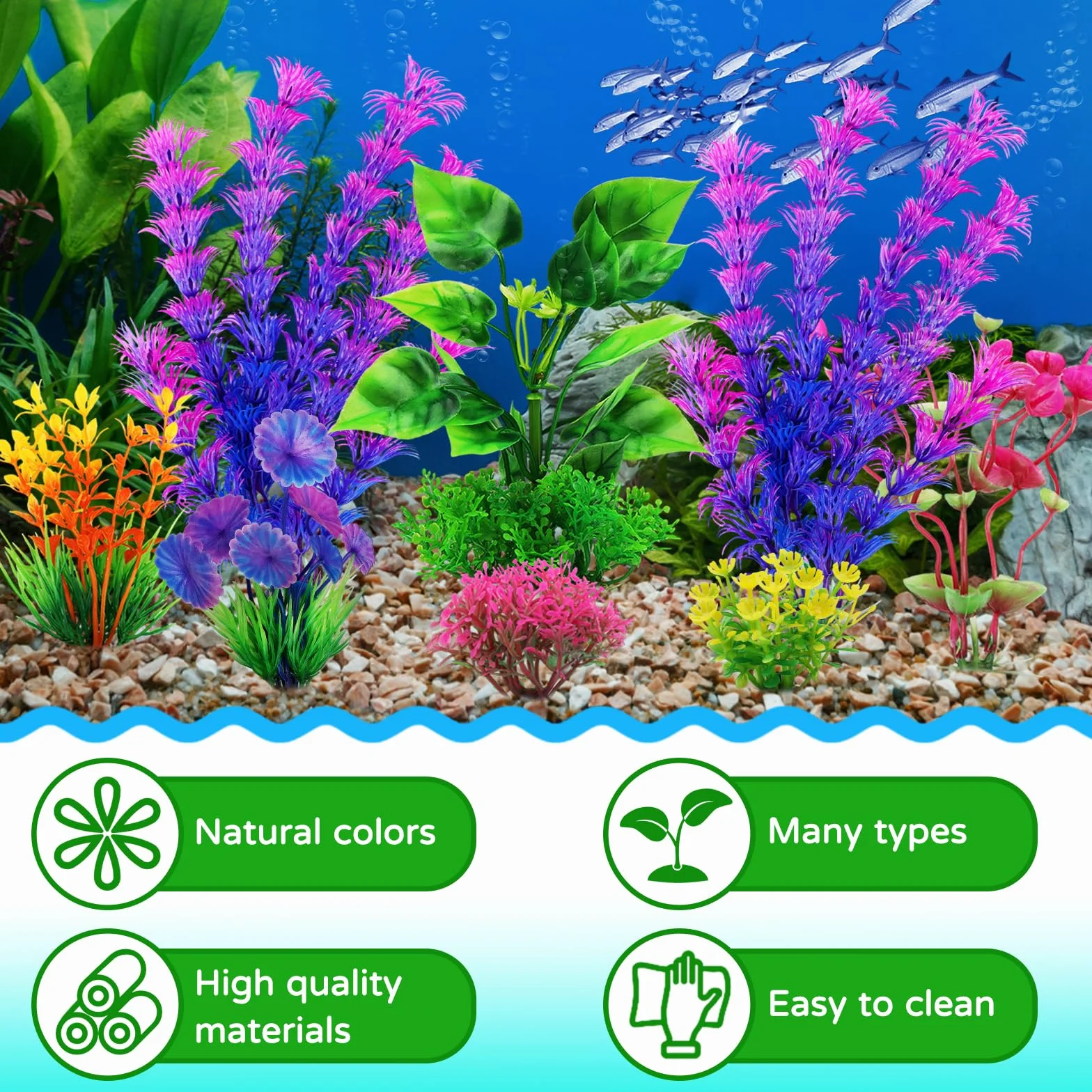 QUOZUO Plantes d'Aquarium Artificielle avec Rocher Polyrésine Grotte Ornement 9 Pièces