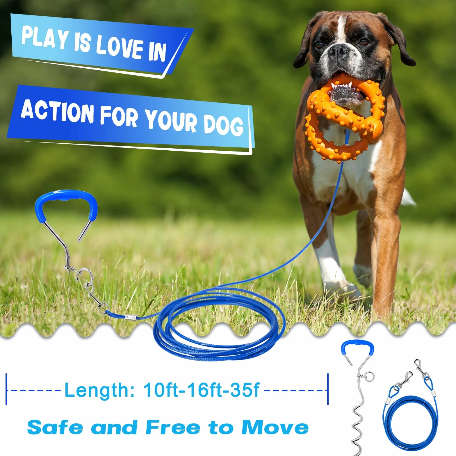 Supet Set Câbles et Piquets d'attache pour Chien en Acier Inoxydable pour Exterieur Jardin Cour