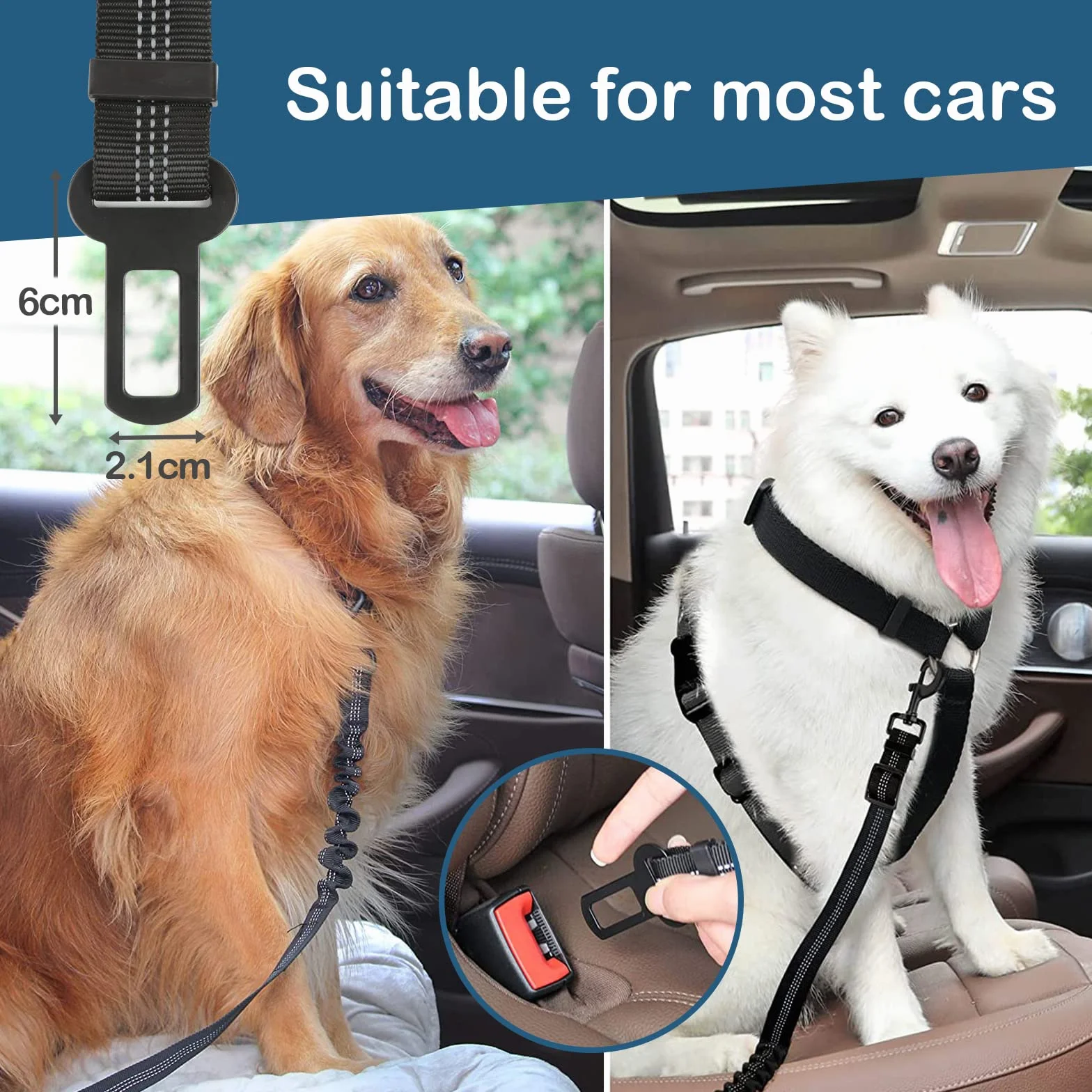 FlyWave Ceinture De Sécurité pour Chien Voiture - Réglable, Universelle et Robuste - Pour Tous Types De Chiens | Fermoir en D