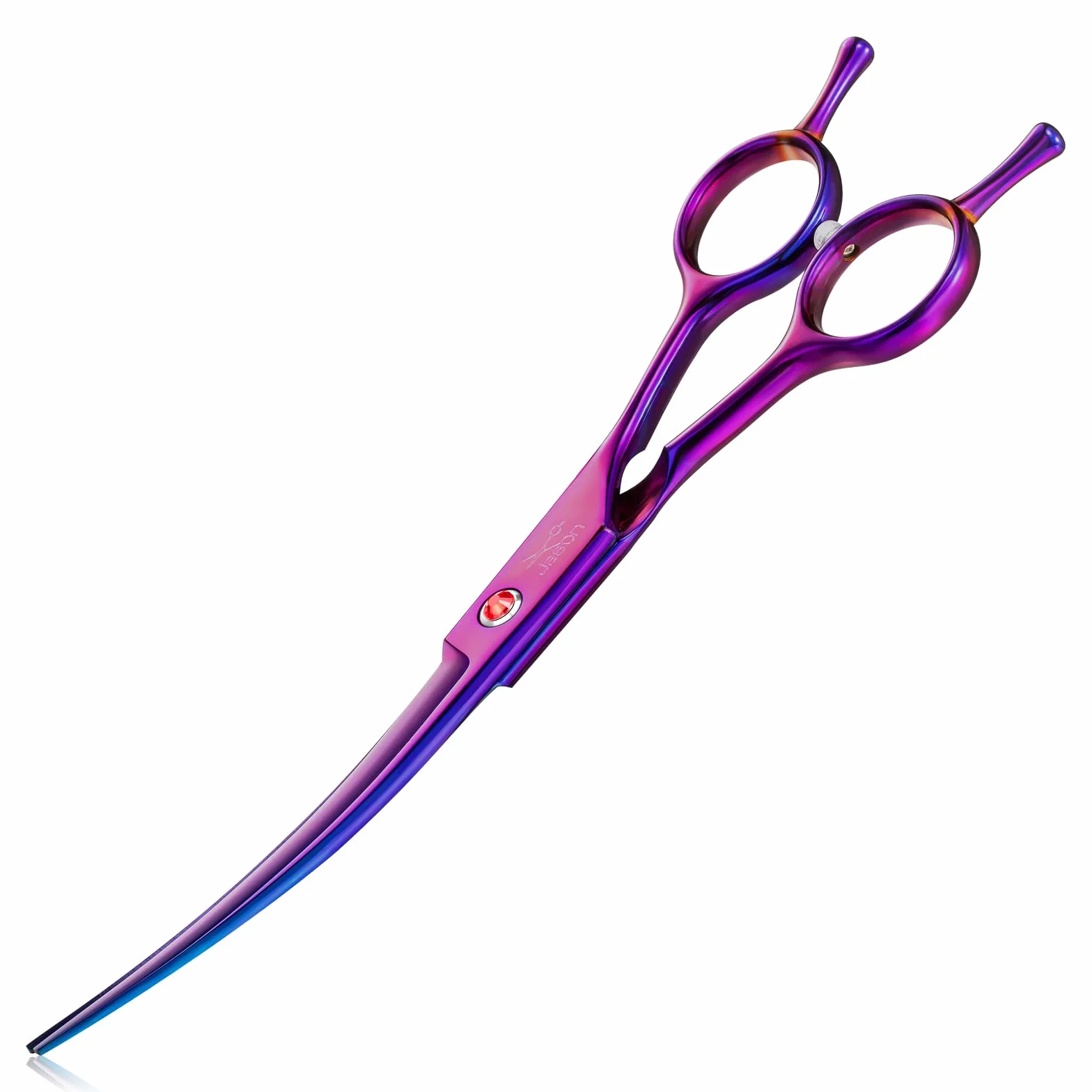JASON Ciseaux Professionnels Courbes pour Chiens et Chats - 7,5" à Fourrure pour Animaux de Compagnie (Courbes Vers le Haut, Violet)