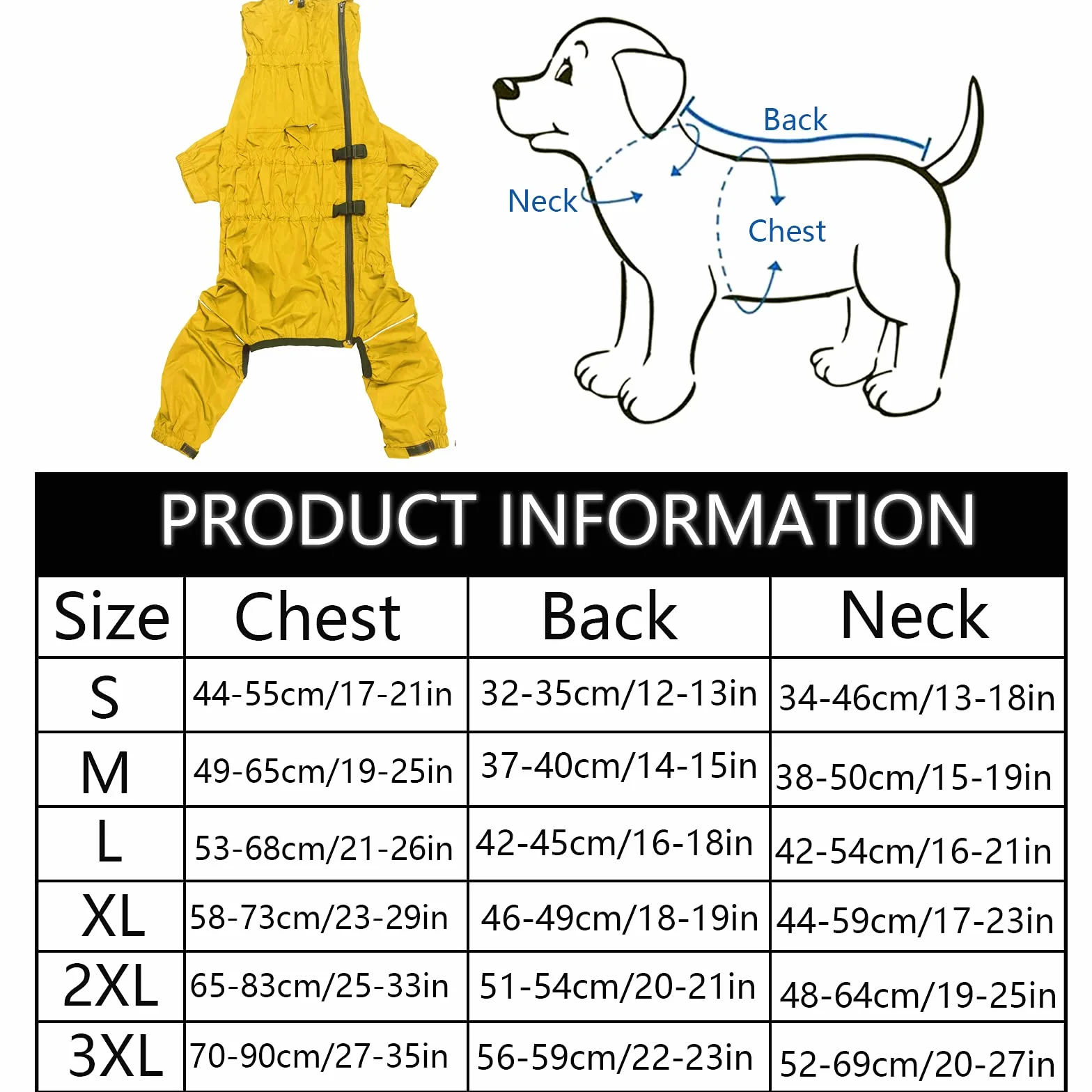 MOREZI Imperméable pour Chien à col Montant,Coupe-Vent et imperméable,avec Fermeture éclair imperméable et Poignets élastiques,Convient à Tous Les Types de Chiens-Jaune-L