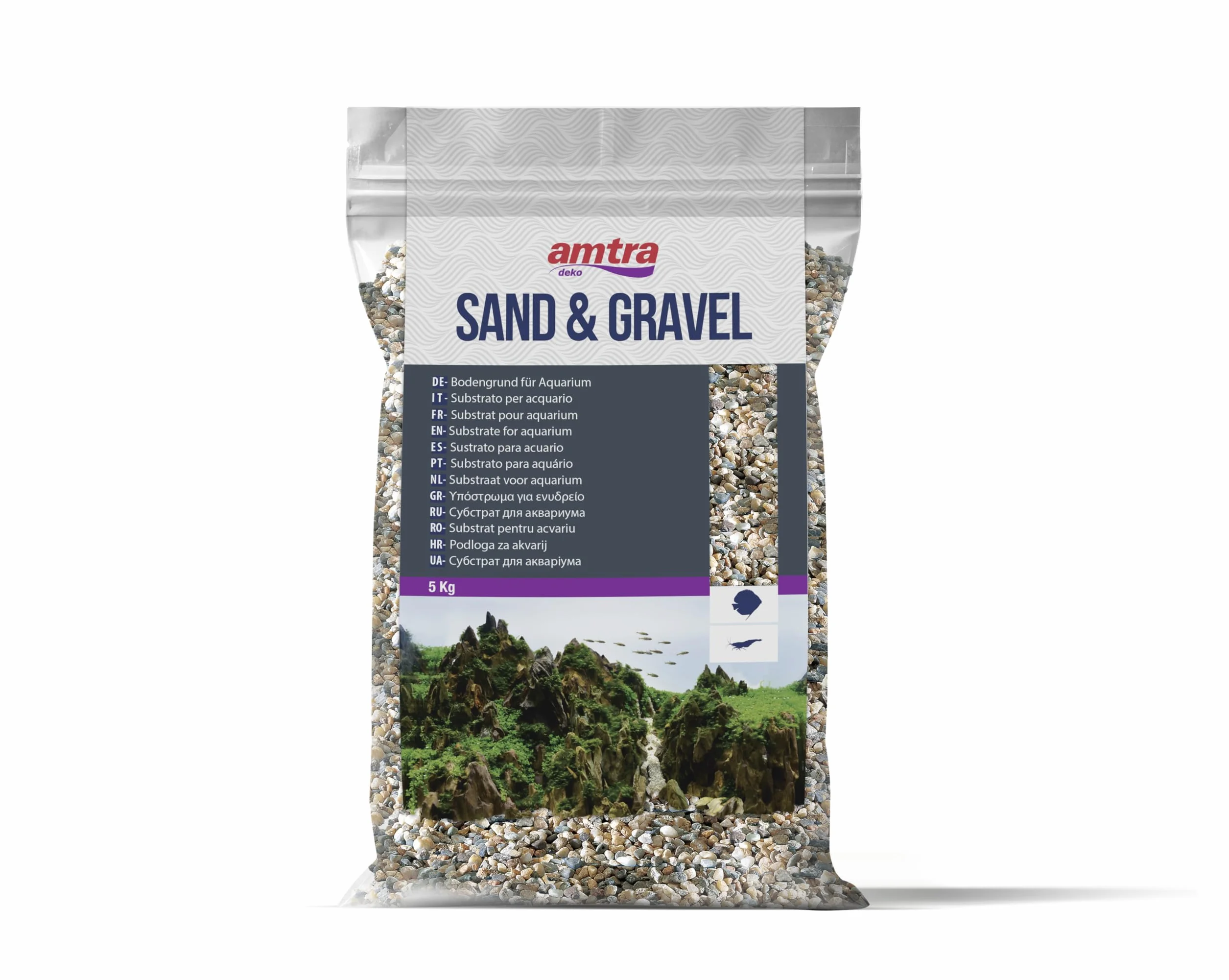 Amtra POLICROMO, Gravier Aquarium Naturels, Sol décoratif, Sable et Graviers Blancs, Grains 3-4 mm, 5 kg