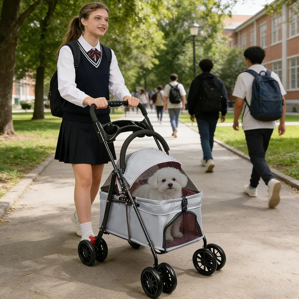 Poussette Chien 3-en-1 Pliable pour Petit Chien Chat jusqu'à 25 kg Roues 360° Résistant à l'Usure