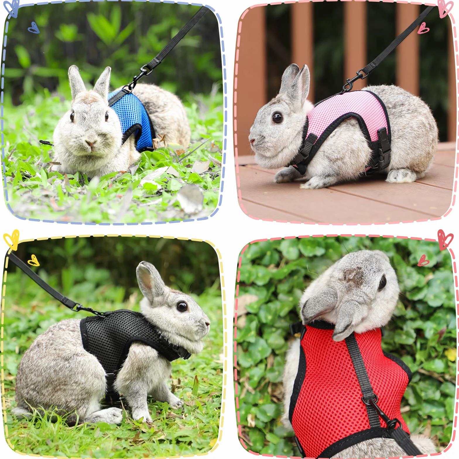 HAPPY HACHI Harnais pour Lapins Cochons d'Inde Petits Animaux avec Laisse Élastique Gilet Souple pour Promenade (L, Noir)