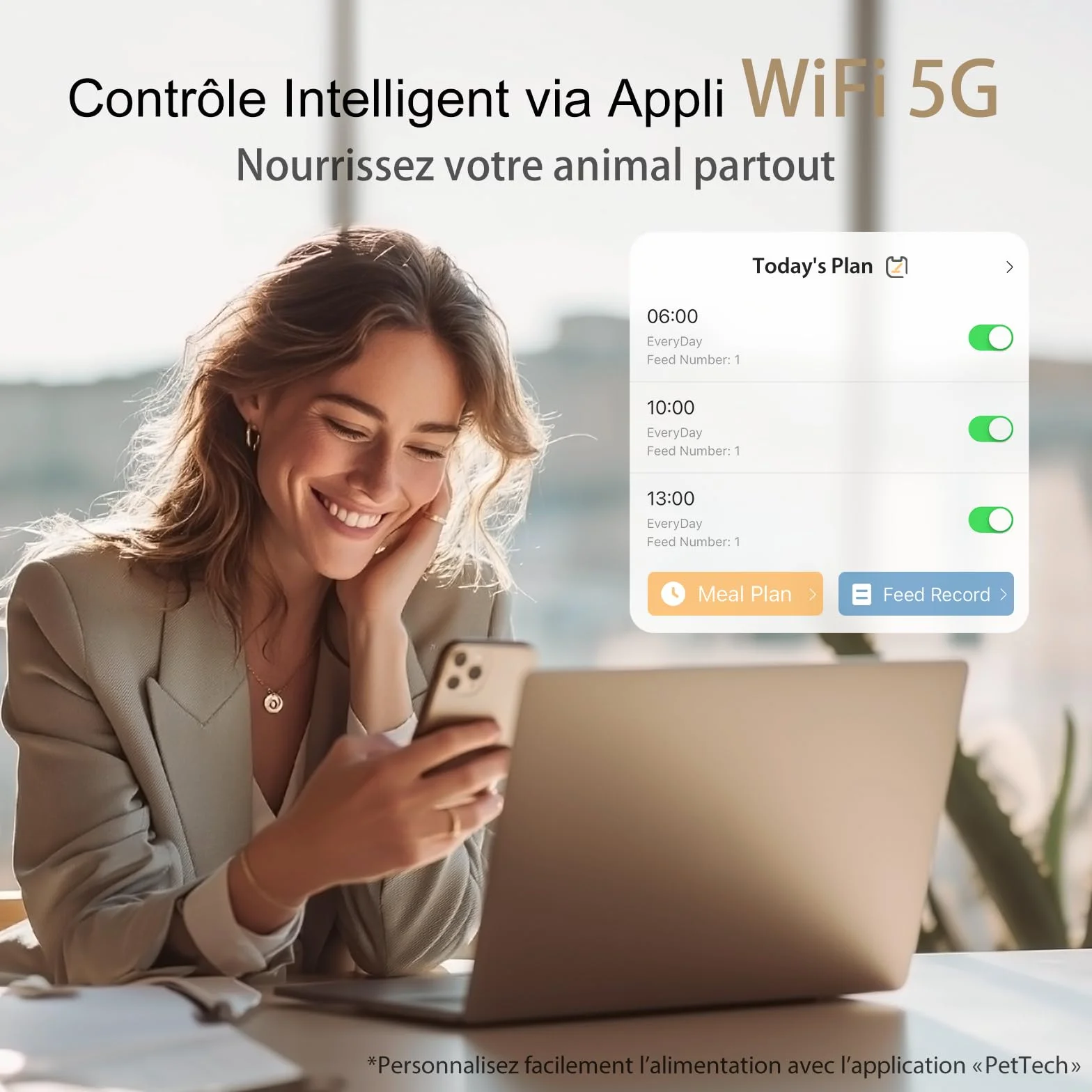IMIPAW Distributeur Croquettes Chat Automatique WiFi 5G 2.4G Contrôle App 10 Repas par Jour 4L Mangeoire Nourriture Sèche
