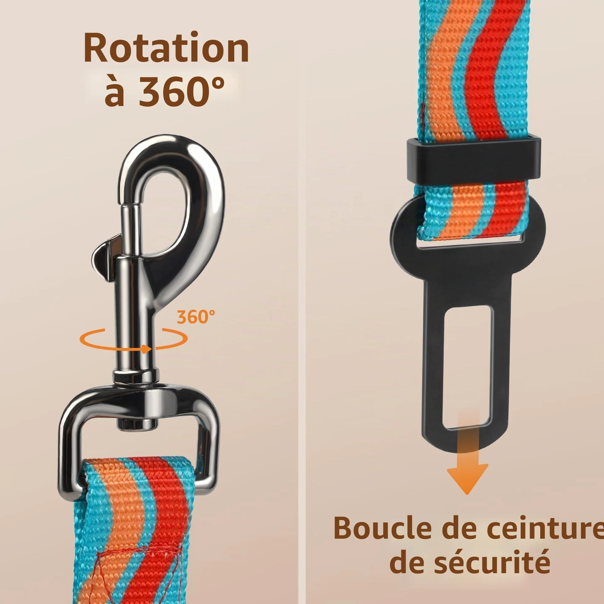 AYADA Ceinture Chien Voiture Sécurité Réglable Nylon Antichoc, Attache Chien Voyage Harnais Laisse Métal (Bleu Ciel)