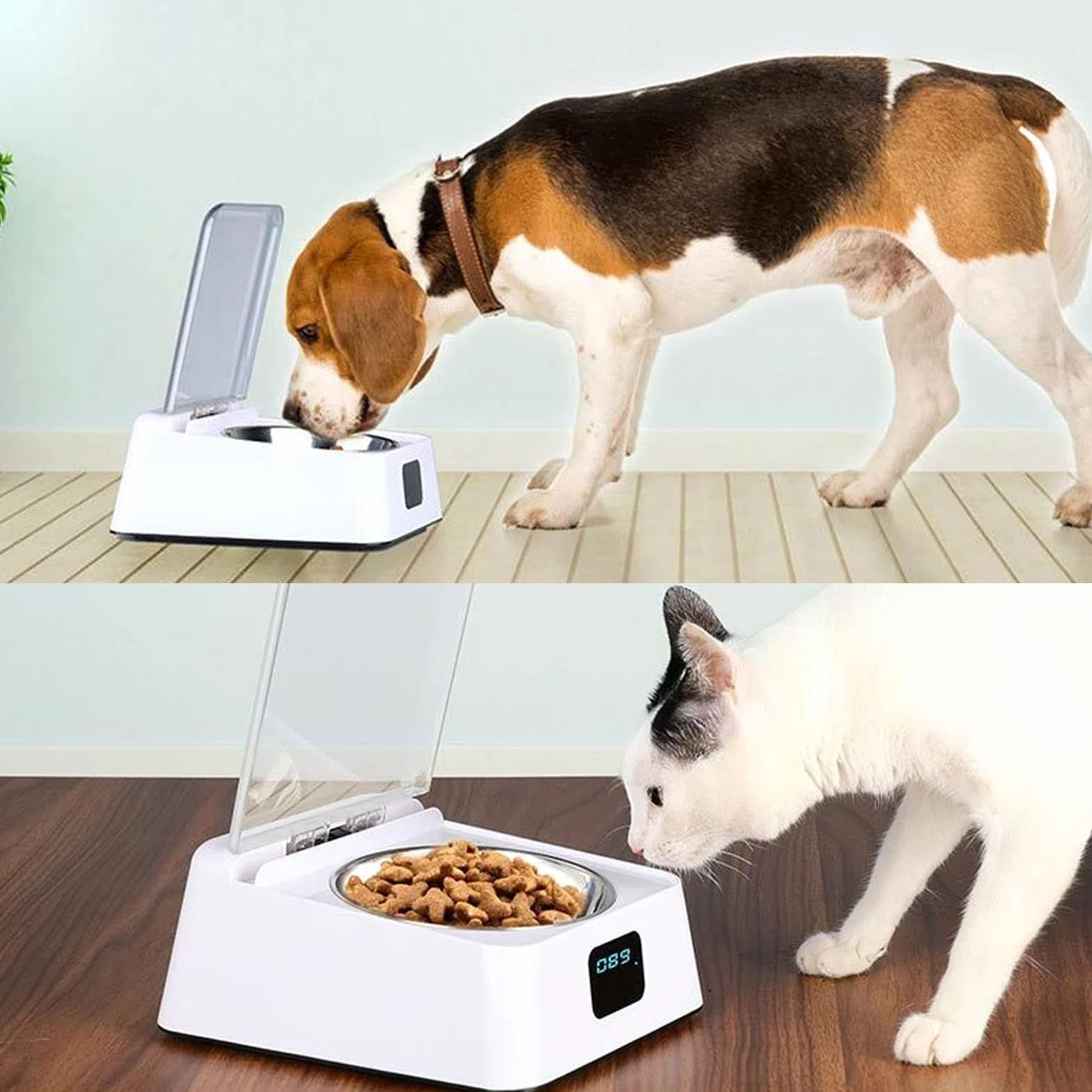Gamelle Chat Automatique, Distributeur Automatique de Nourriture pour Chats avec Bol en Acier Inoxydable capteur Infrarouge pour Animaux de Compagnie