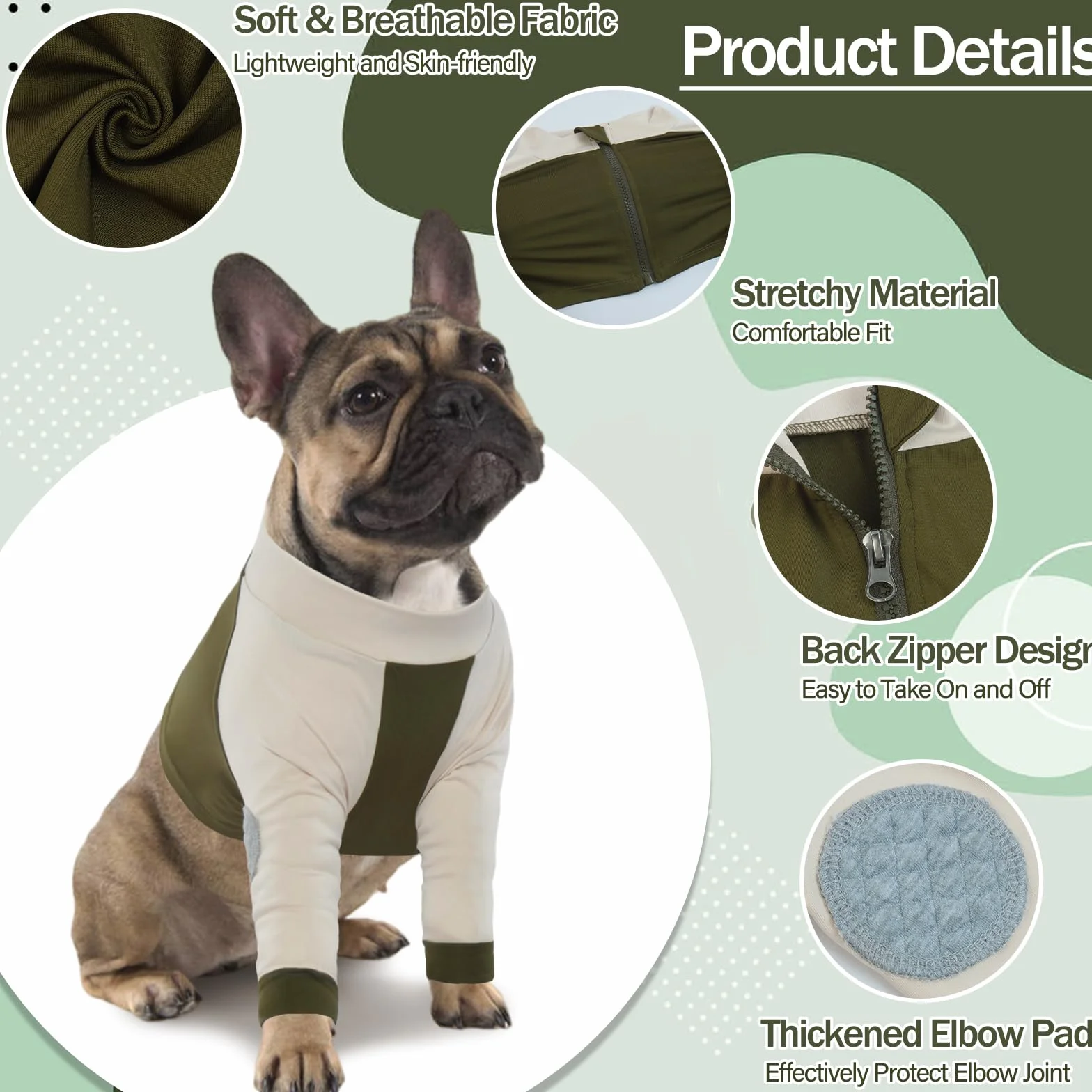 Lelepet Manchon de Récupération de Jambe Avant pour Chien, Chemise de Protection du Coude, Pyjama Court Respirant pour éviter Léchage, Vert 3XL