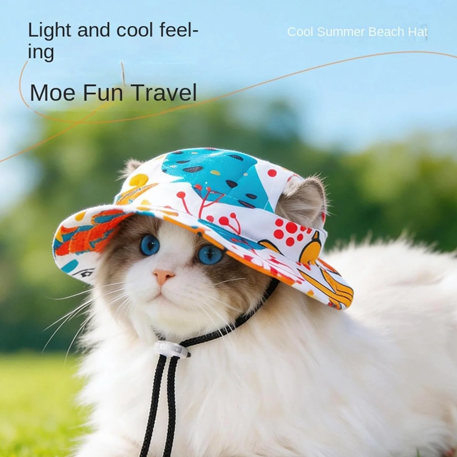 Chapeau pour Chat Respirant Ajustable avec Trous d'Oreilles Protection Solaire Chien Extérieur Été Camping Plage