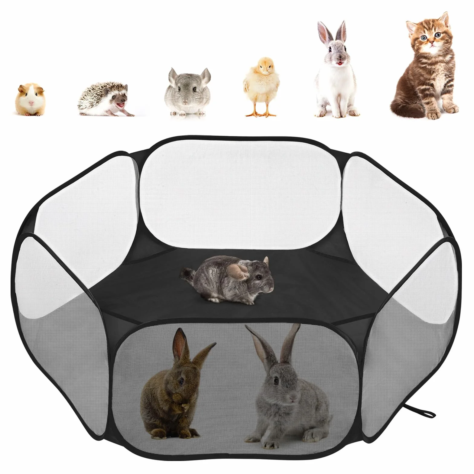 Parc pour Petits Animaux Imperméable avec Cadre en Fil d'acier, Clôture Extérieure pour Poussin Chiot Lapin, Noir