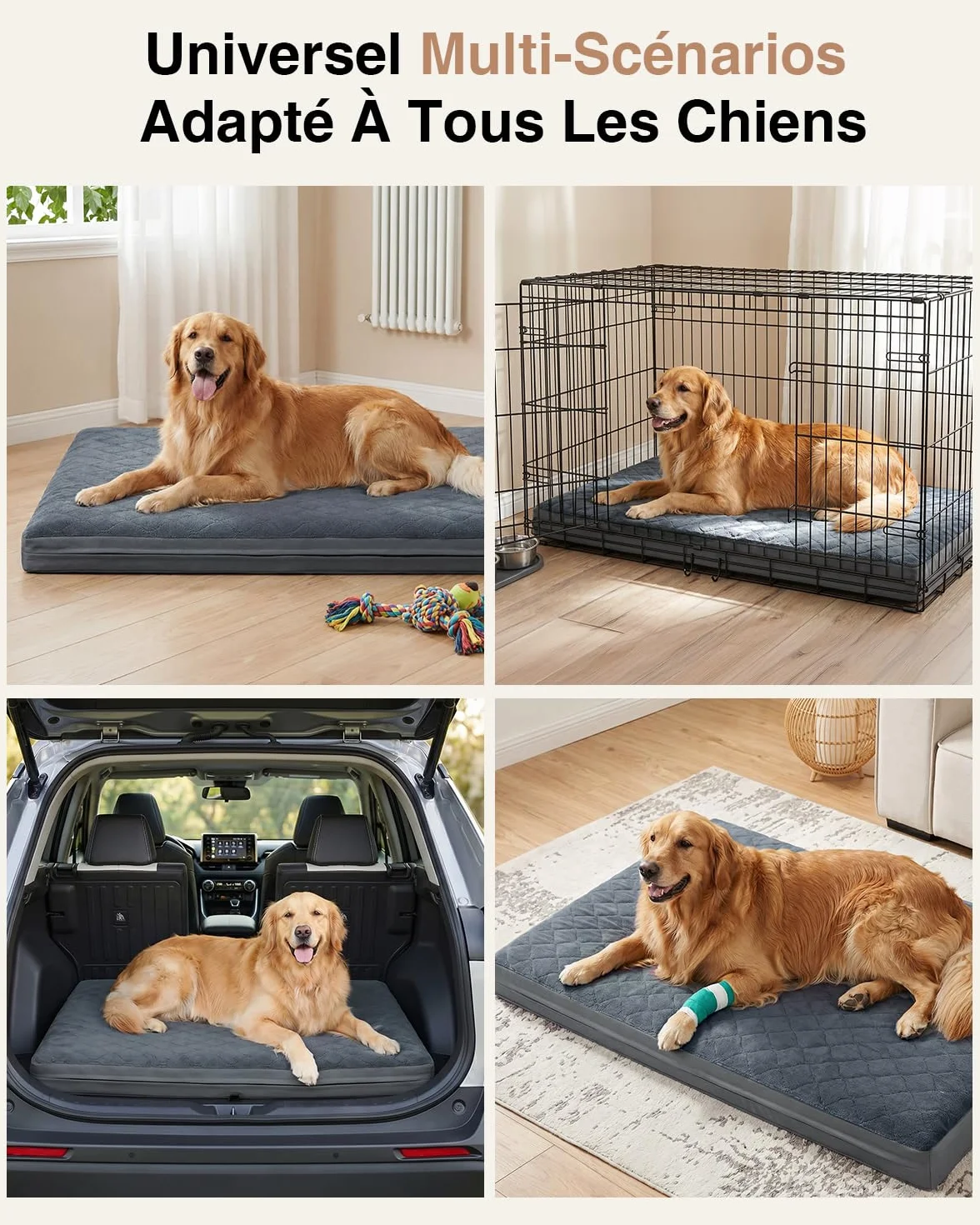 Panier Chien Taille Moyenne-88x55x7 Cm, Tapis Chien Imperméable, Une Face en Cuir Synthétique, Coussin Chien Orthopédique Double Face, Doublure Imperméable, Amovible et Lavable, Gris