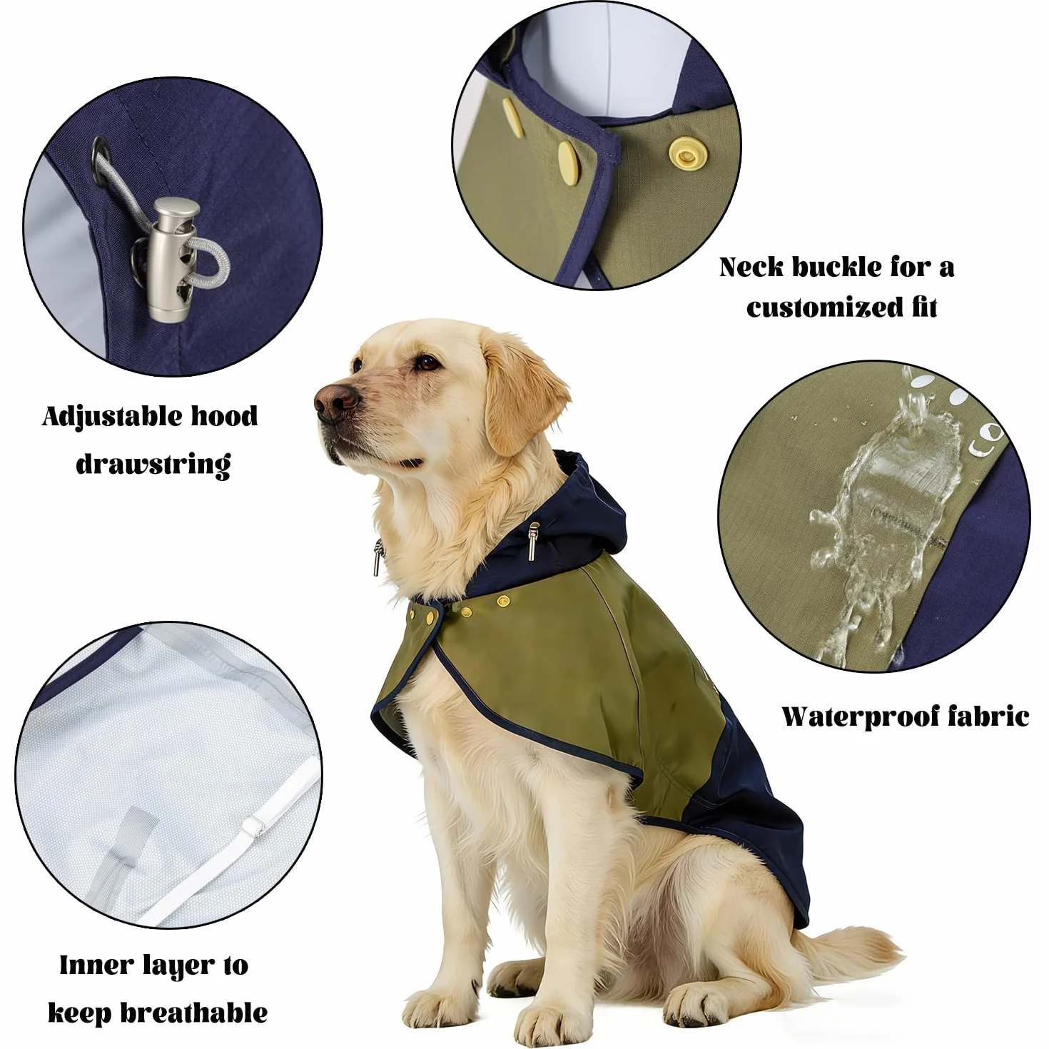 Manteau de Pluie Imperméable pour Chien avec Capuche Réglable et Pattes Élastiques - Veste Respirante Taille S