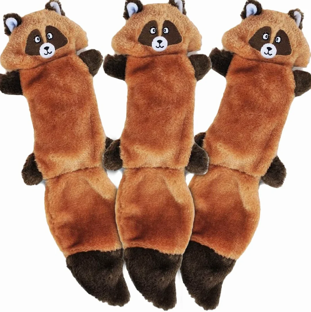 ZippyPaws Zingy 3 couineurs pas de rembourrage en peluche pour chien, Raton laveur (lot de 3)