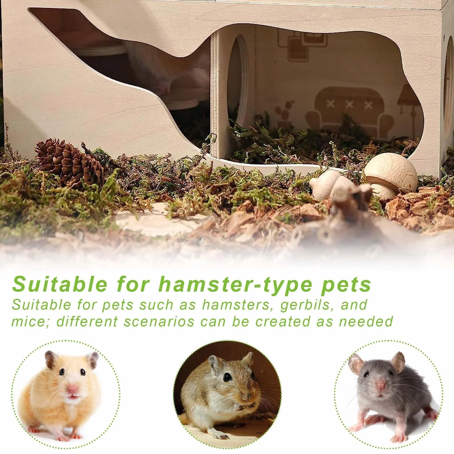 Maison à Hamster en Bois, Maison Cochon d'Inde Bois, Maison en Bois pour Hamster, Maison de Hamster pour Gerbilles, Maison Hamster, Convient aux Hamsters Nains, aux gerbilles et aux Souris.