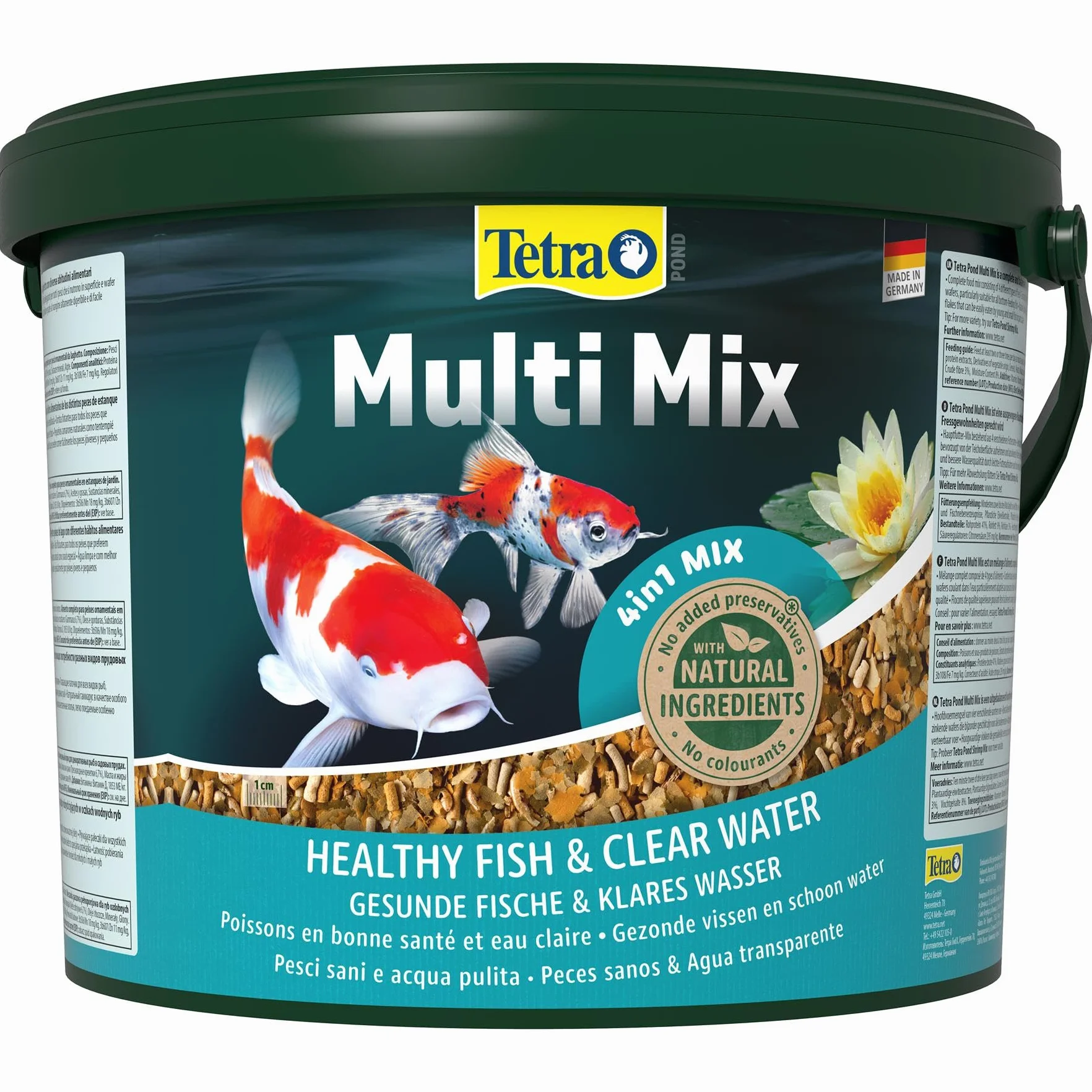 Tetra Pond Multi Mix Nourriture poissons d'étang Mélange flocons bâtonnets plaquettes gammares Seau 10 l
