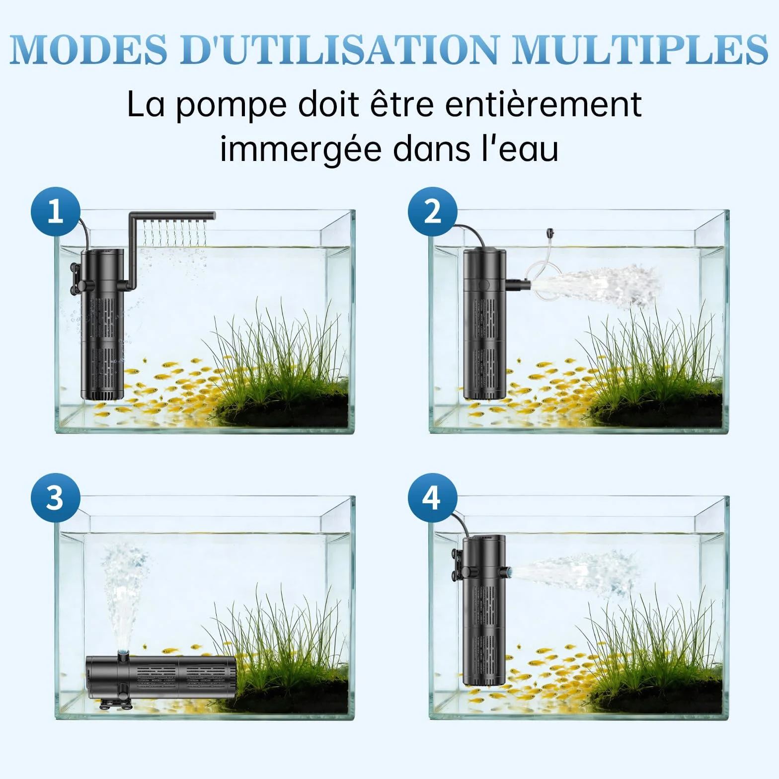 Filtre Aquarium 800L/H Débit Réglable 12W pour 30L-200L Eau Douce Salée