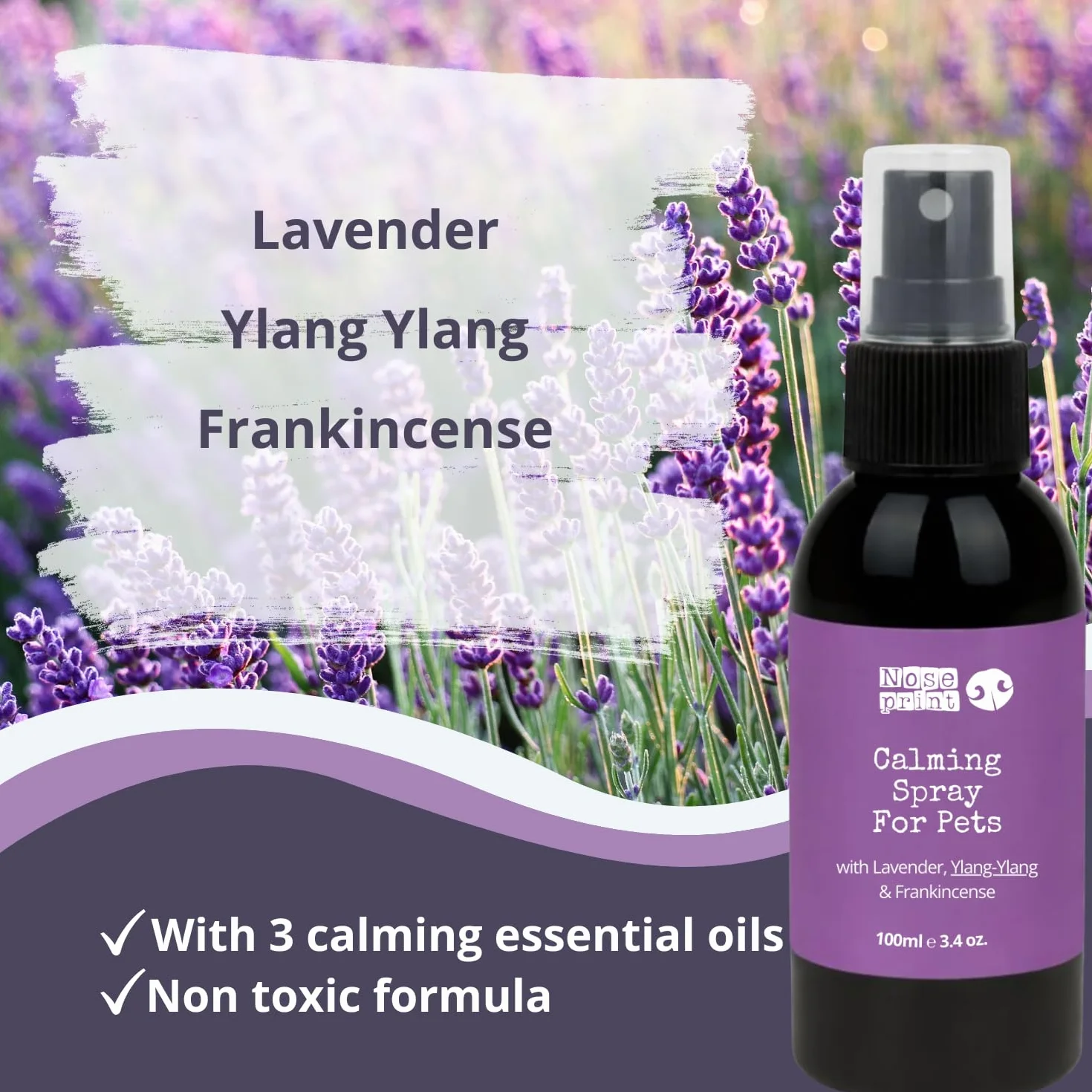 Spray apaisant naturel pour chiens et chats lavande ylang-ylang encens 100 ml