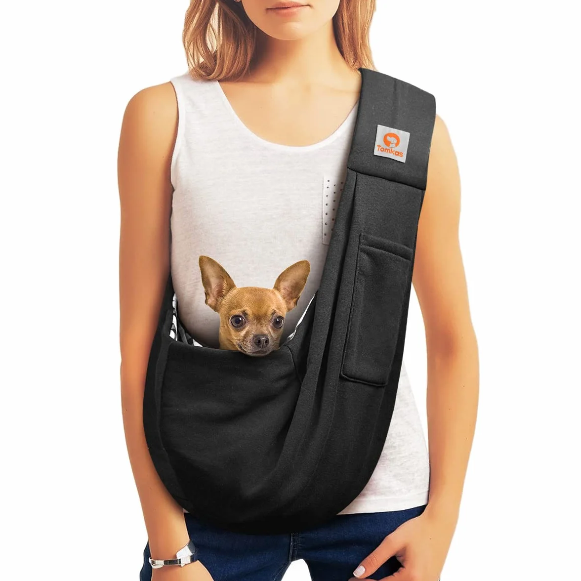 Tomkas Small Dog Sling Carrier Classic Pocket for Pets Black