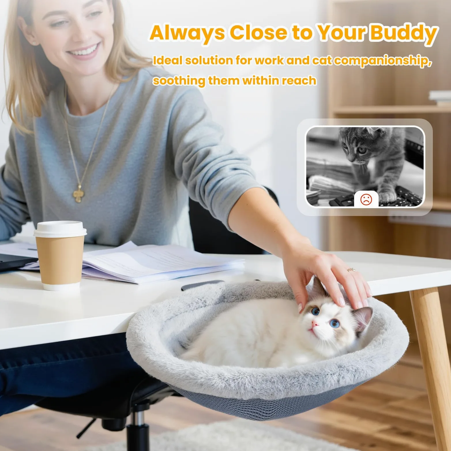 Pawaboo Lit De Bureau pour Chat, Lit D'Appoint Pliable en Un Clic | Hamac pour Chat avec Pince en Acier Pouvant Supporter Jusqu'à 18 Kg, Lits Suspendu Réversible pour Chats avec Peluche