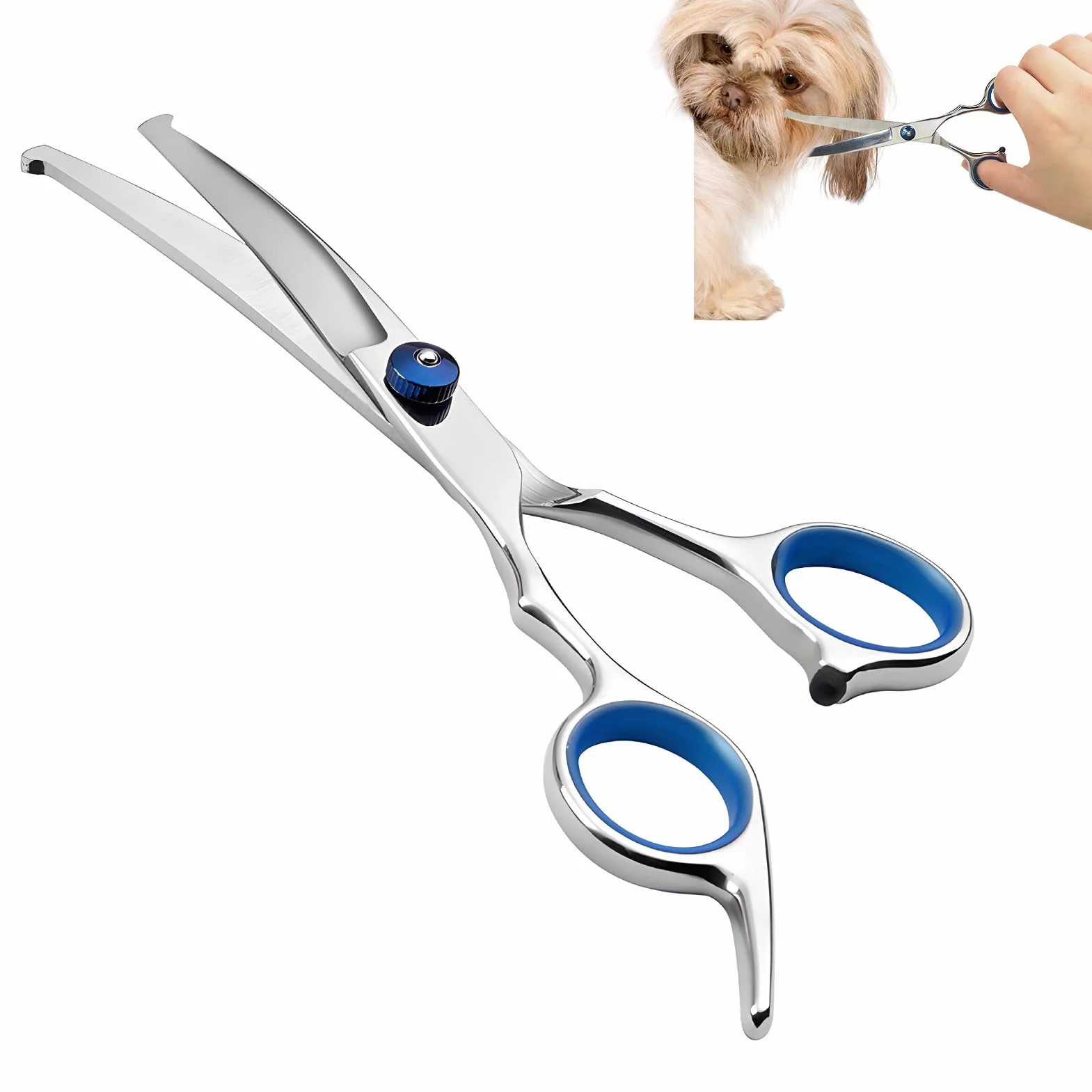 Ciseaux de Toilettage Professionnels pour Chiens et Chats en Acier Inoxydable, avec Embouts de Sécurité Ronds, Ciseaux incurvés, Idéal pour Visage, Pattes, Corps, Coiffure Animal