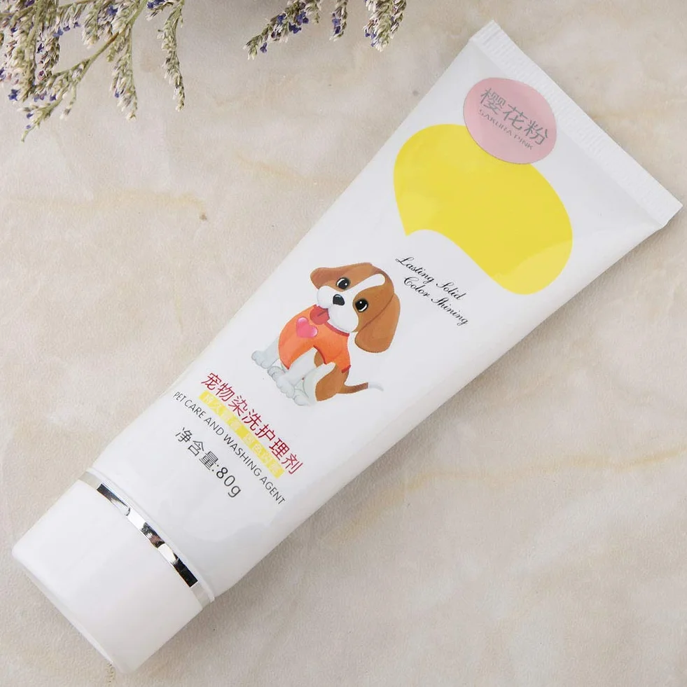 Haofy Gel Teinture Poils Chien 80g Pâte Colorante Poils Blancs Teinture Temporaire Chiens Chats Couleur Vive Rose