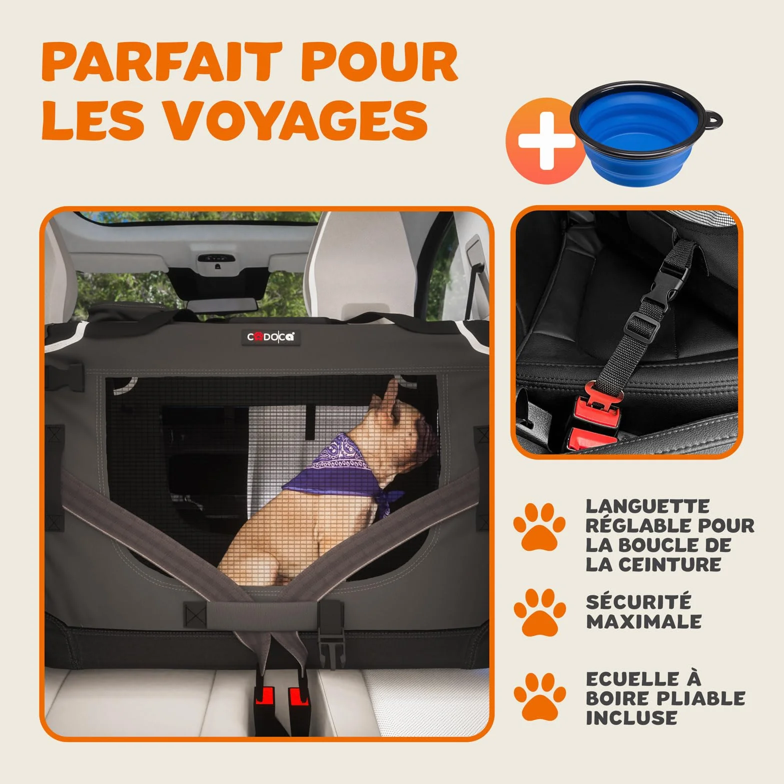 CADOCA Cage de Transport XL Anthracite pour Animaux Chien Chat Rongeur Respirant Pliable