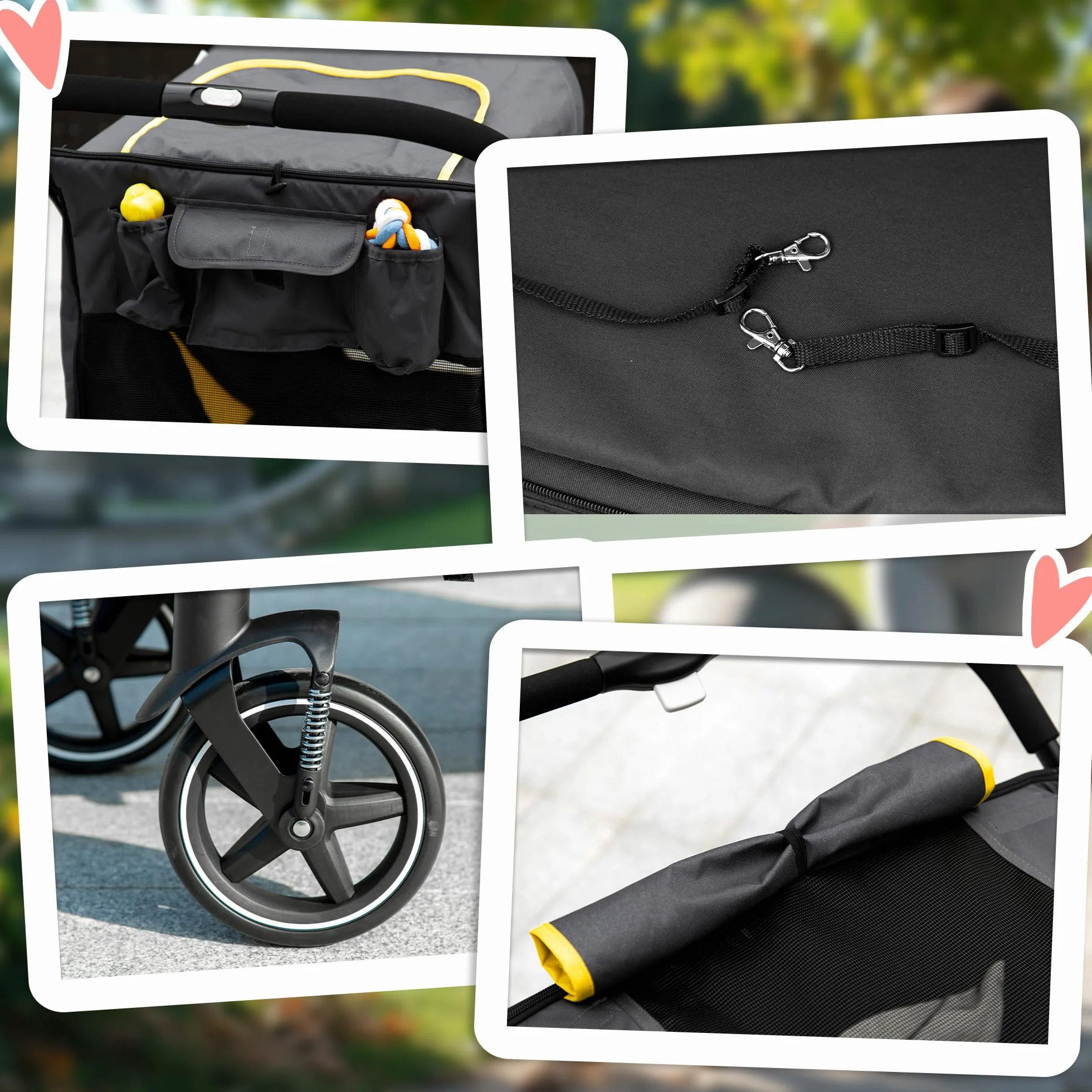 PawHut Poussette pour chien 4 roues EVA pliage un clic laisse sécurité charge 30 kg gris foncé